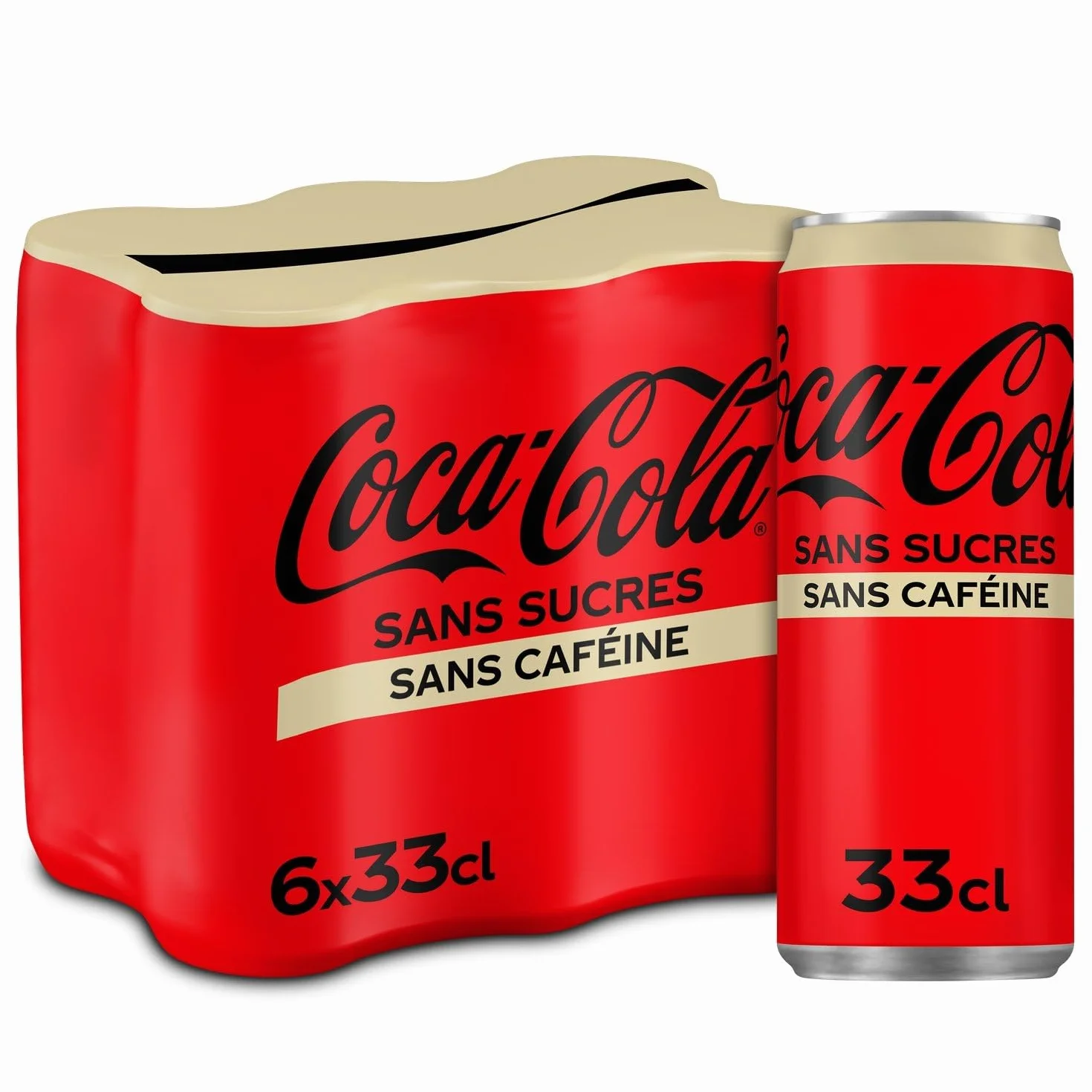 COCA-COLA – Soda Cola Sans Caféine et Zéro Sucre, Saveur Authentique et Rafraîchissante (6x33cl) - vendu par unité