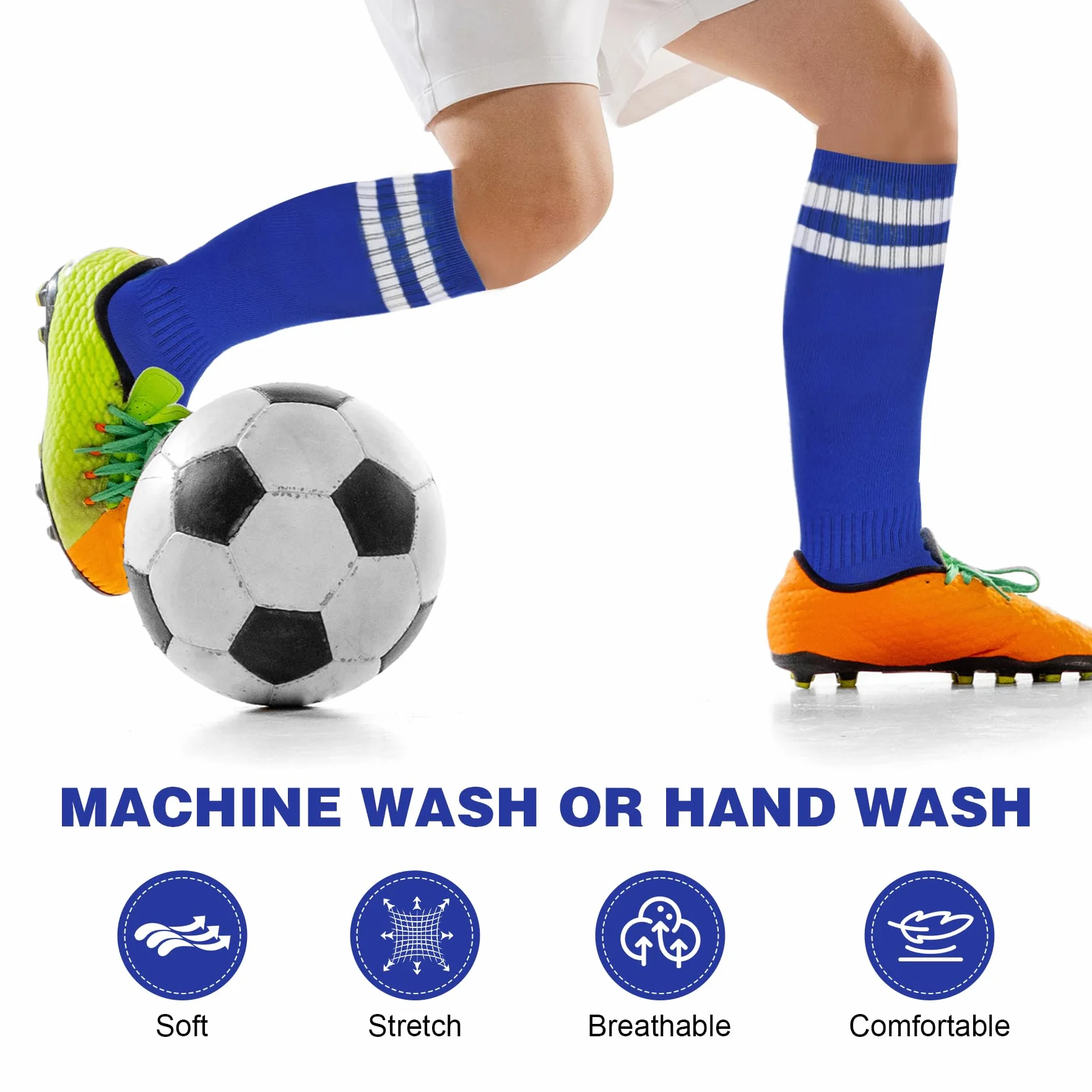 Chaussettes de football montantes pour garçons - Lot de 3 paires - Course, entraînement, matchs