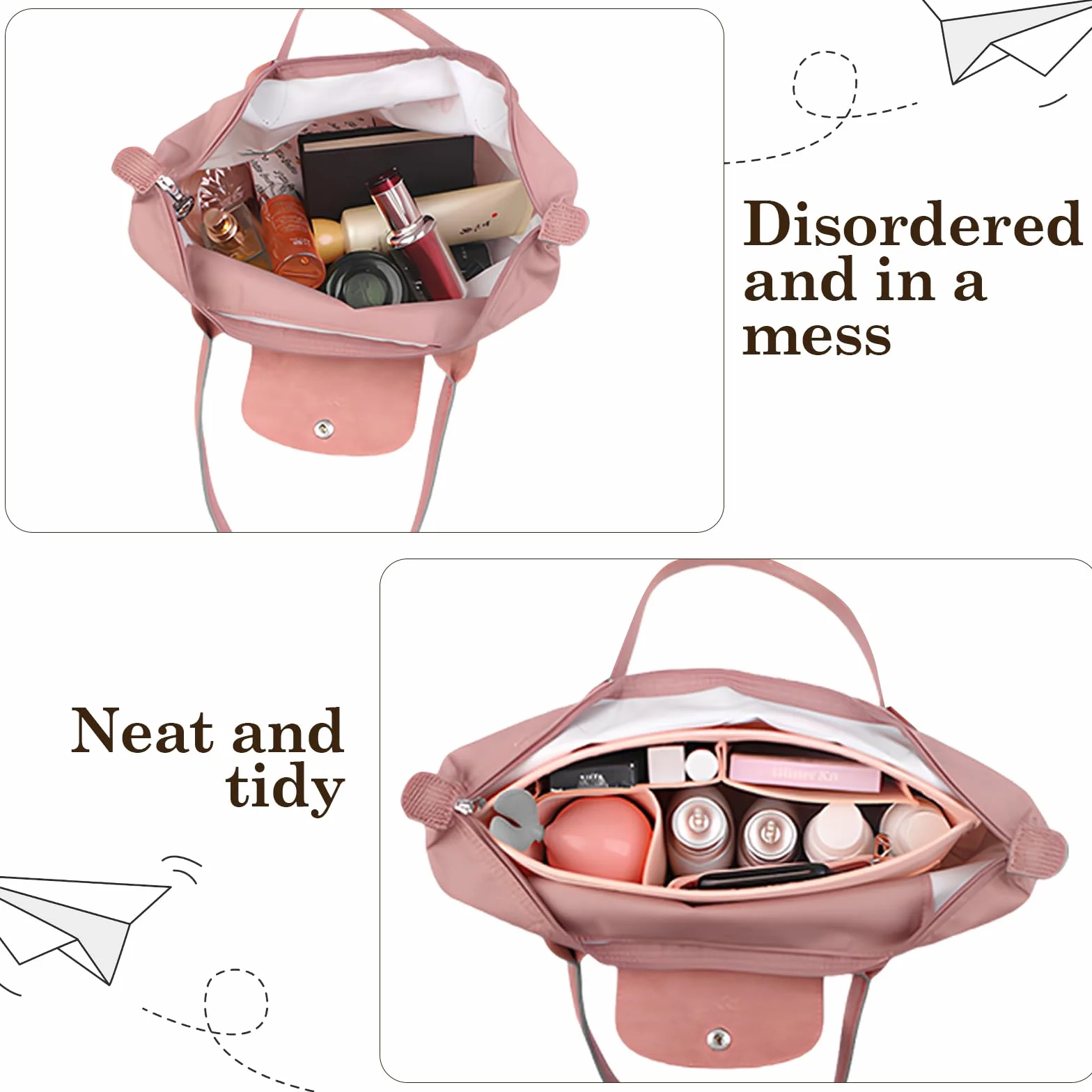 Organiseur de Sac en Feutre avec Poches pour Longchamp Rose L