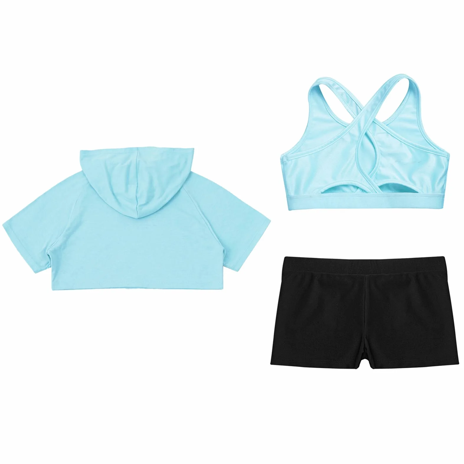 Alvivi Ensemble Sport Danse Enfant Fille Sweat Capuche Manches Courtes Haut Short Fitness Gymnastique 5-16 Ans