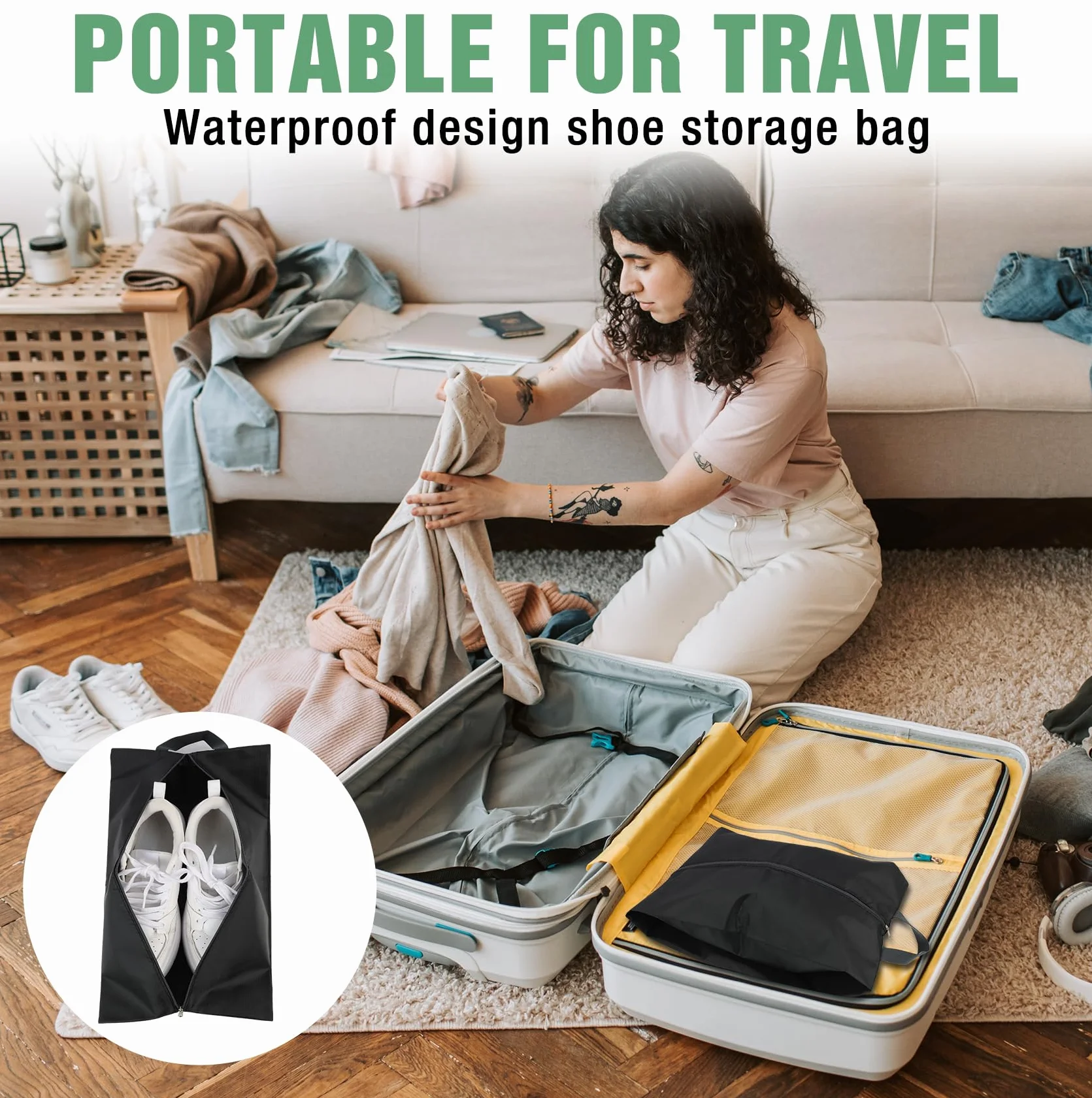 Sacs à Chaussures de Voyage Imperméables pour Valise – Pochettes de Rangement Élégantes et Résistantes à la Saleté, Noir (2)