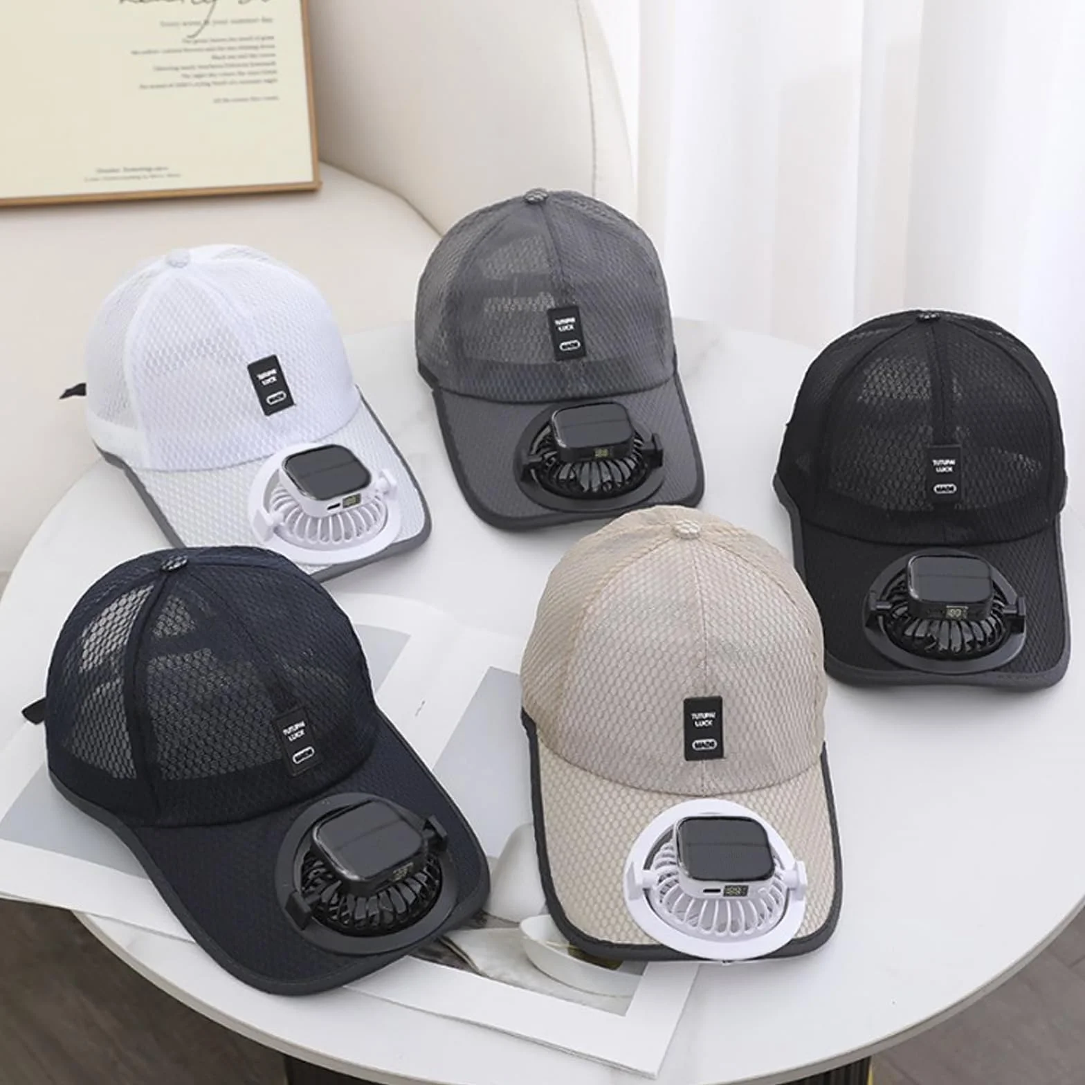 Casquette de baseball avec ventilateur solaire, maille, protection UV, charge USB