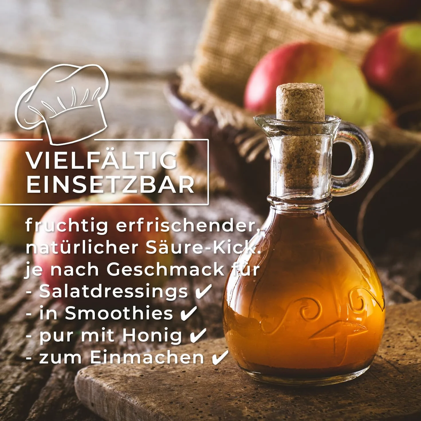 Vinaigre de cidre de pomme biologique MeaVita, naturellement trouble et non filtré avec des noix de vinaigre, paquet de 2 (2 x 500 ml)