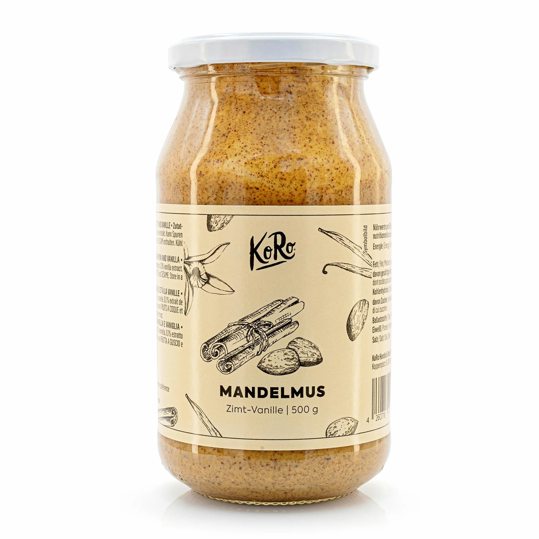 KoRo - Mandelmus Zimt-Vanille 500 g - Zum Backen & Co.- Creamy Mixgenuss aus Vanille mit Zimt - Veganer Aufstrich