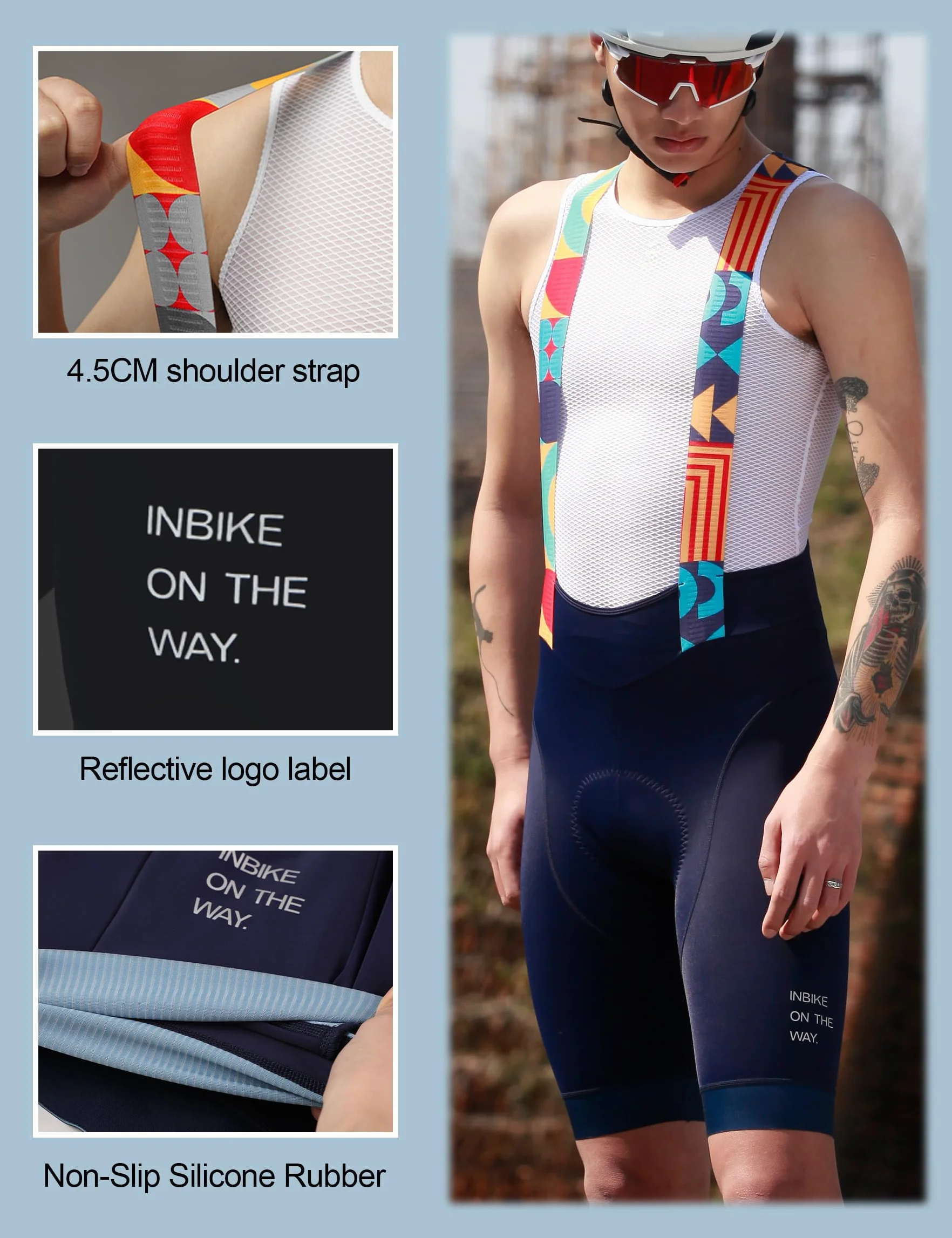 INBIKE Cuissards Vélo Homme Bretelle Impressions 3D Rembourré Ergonomique Bib Short Cyclisme VTT CX022