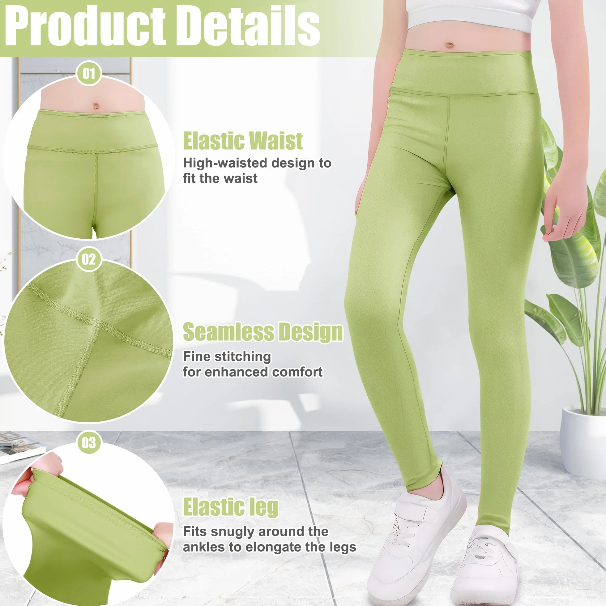 Legging de Sport pour Enfant Fille Pantalon de Gymnastique Respirant 5-11 Ans
