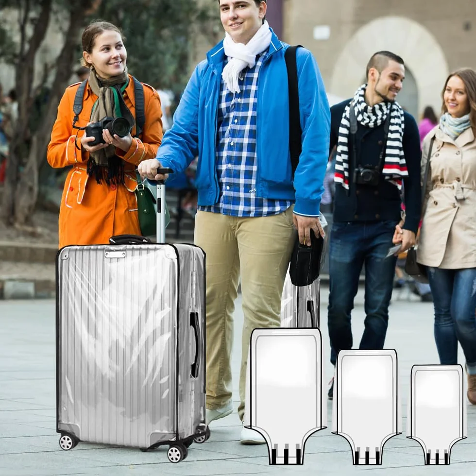 Housse Valise Protection 3 Pièces 20+24+28 Pouces PVC Transparent Étanche Poussière pour Trolley Voyage