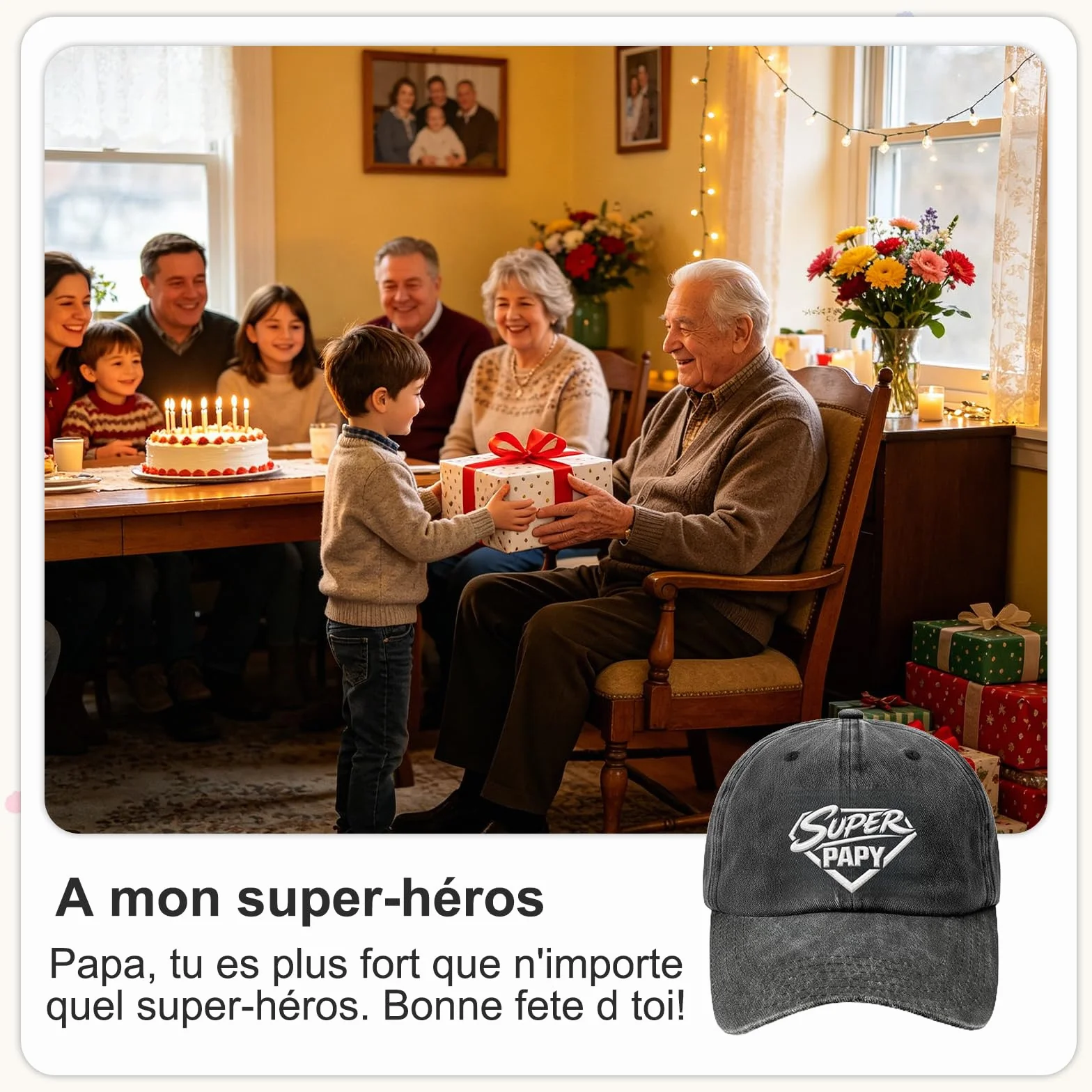 Casquette Papy Homme Super Papy Original Cadeau Grand Pere Chapeau Réglable Style Baseball