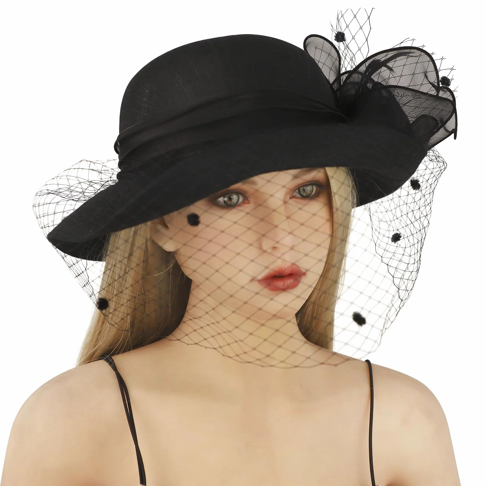 Faxianther Chapeau Derby Femme Vintage Voile Mariage Fleurs Cocktail