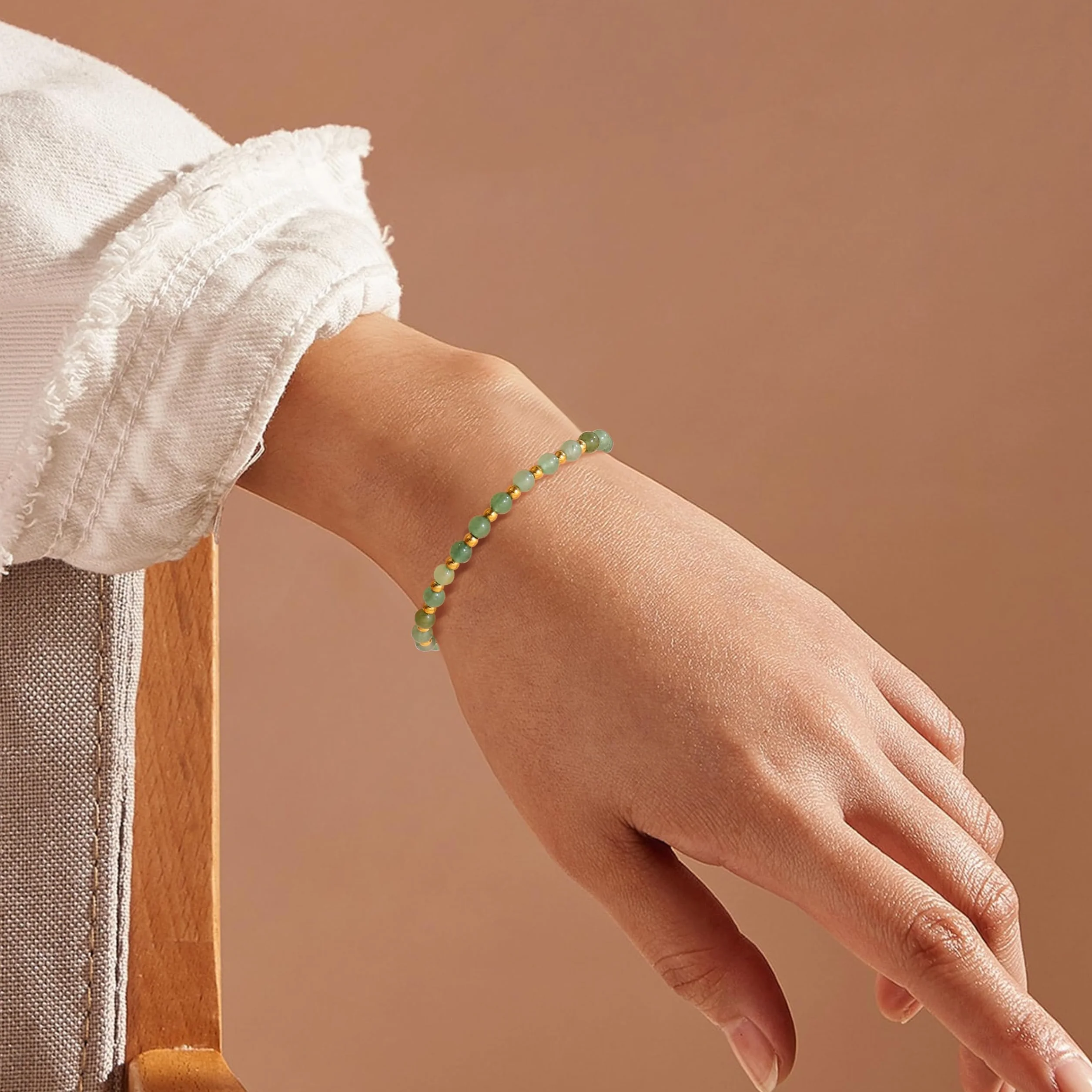 Bracelet Pierre Naturelle Femme 5MM Acier Inoxydable 3MM Plaqué Or Bohème Cristal