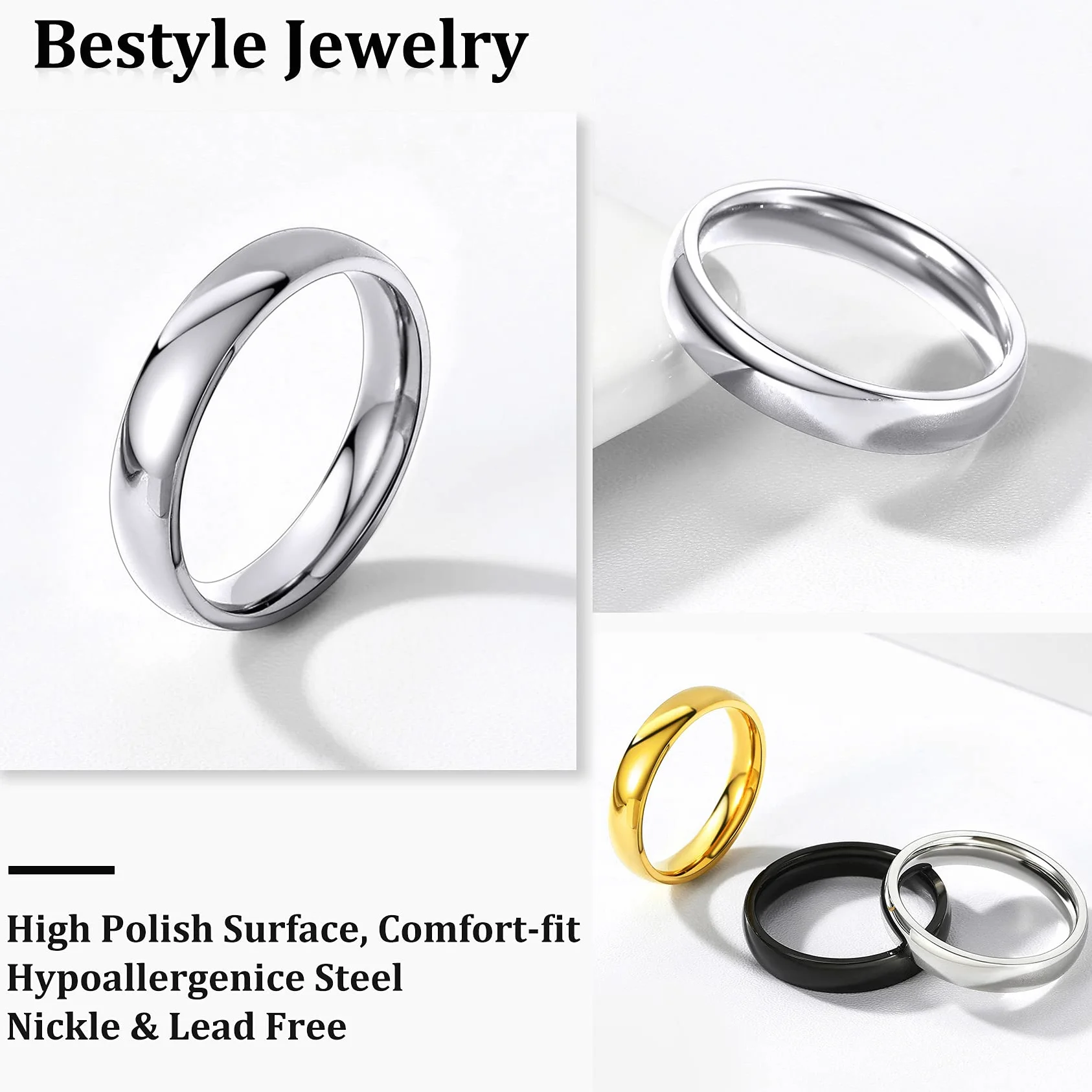 Bague Simple Acier Inoxydable Homme Femme 2-8mm Large Taille 54-67