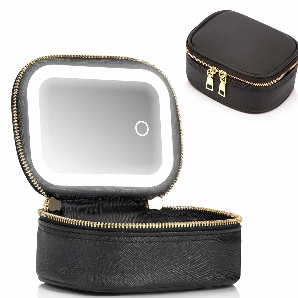 Trousse de maquillage avec miroir LED PU Noir Moderne