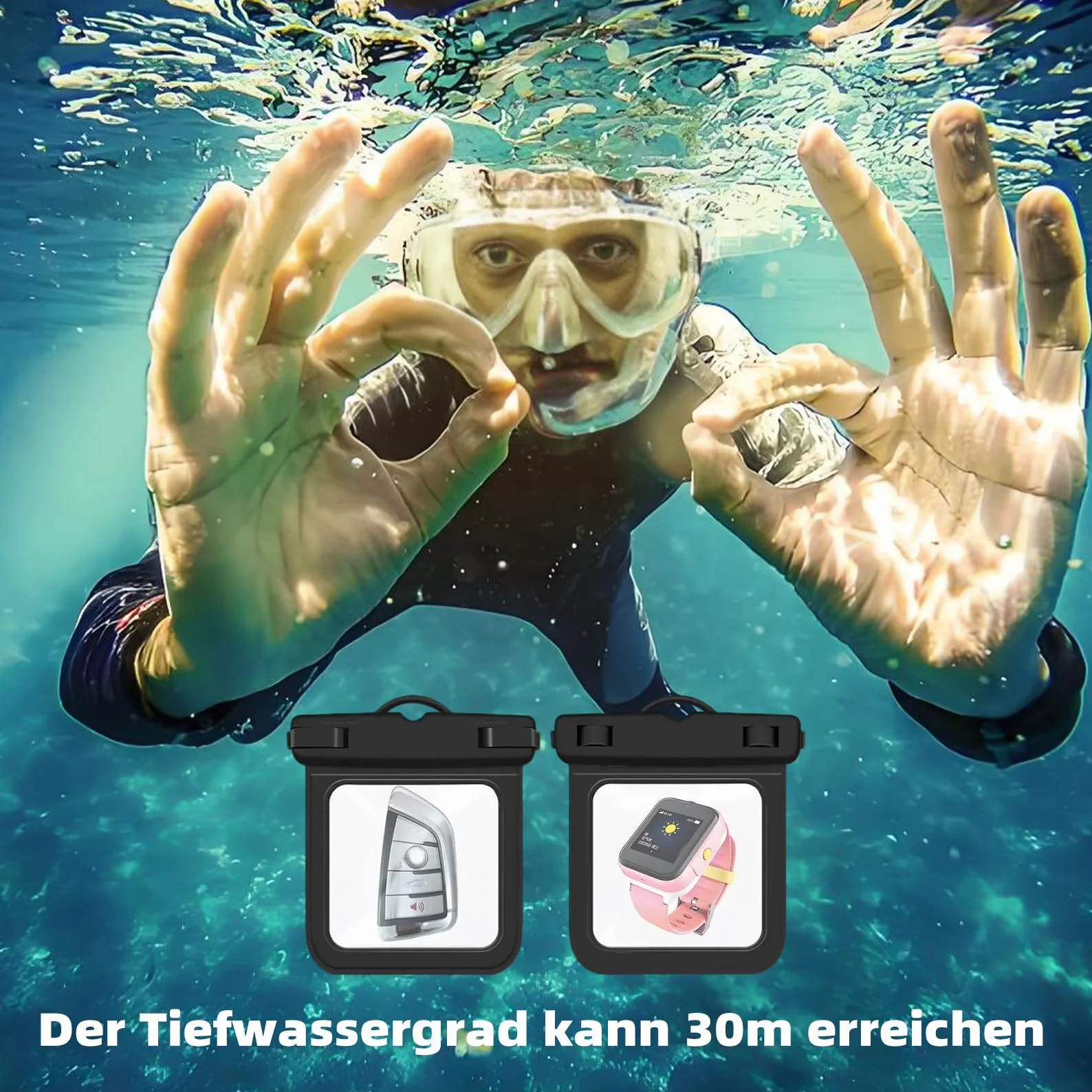 Lot de 2 sacs étanches transparents - Petit sac banane étanche pour clés, argent, cartes, natation, surf, pêche