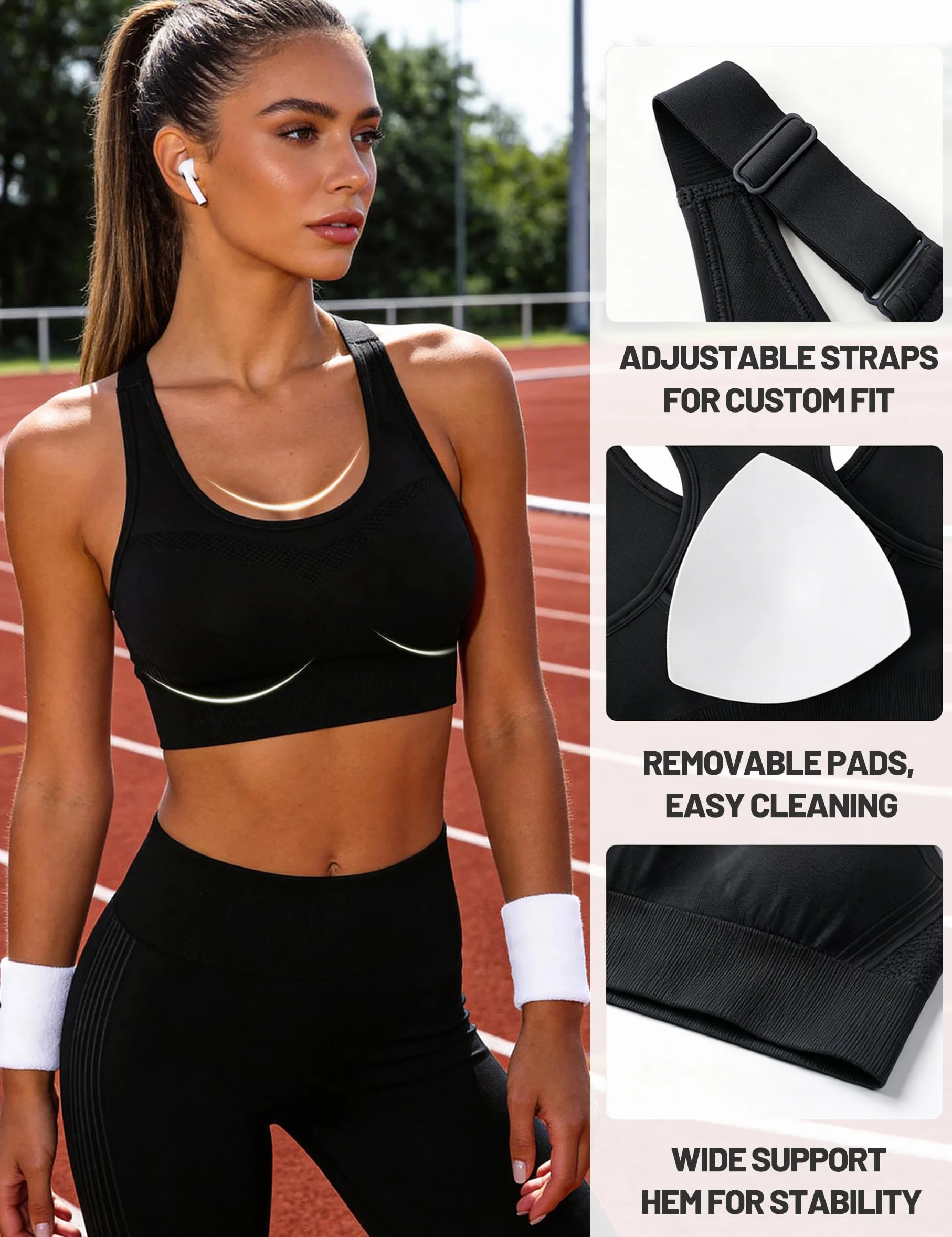 Brassiere Sport Femme sans Armature avec Coussinets Amovibles pour Yoga Course Fitness