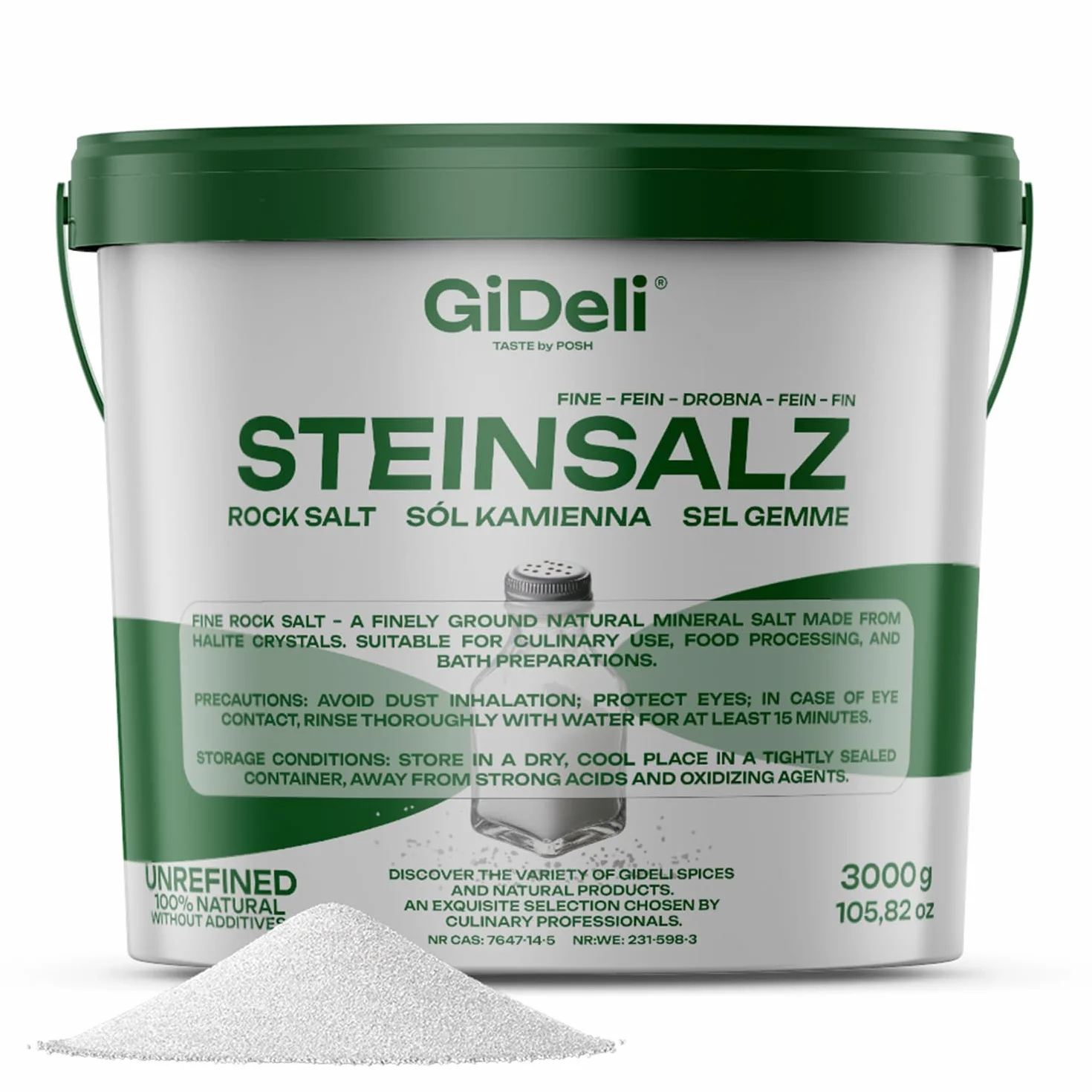 GiDeli Sel gemme fin, 3 kg, naturel, non raffiné, sans additifs, pour la cuisine, la transformation des aliments, les salles de bains
