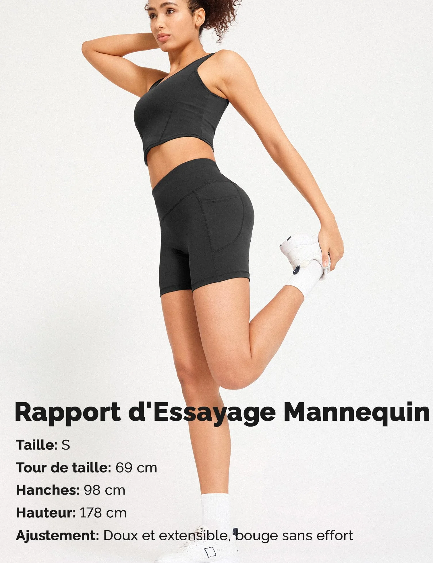Yogaration Short de Sport Femme Taille Haute avec Poches, Legging Court Push up sans Couture Anti Frottement Opaque Pilates Fitness Gym