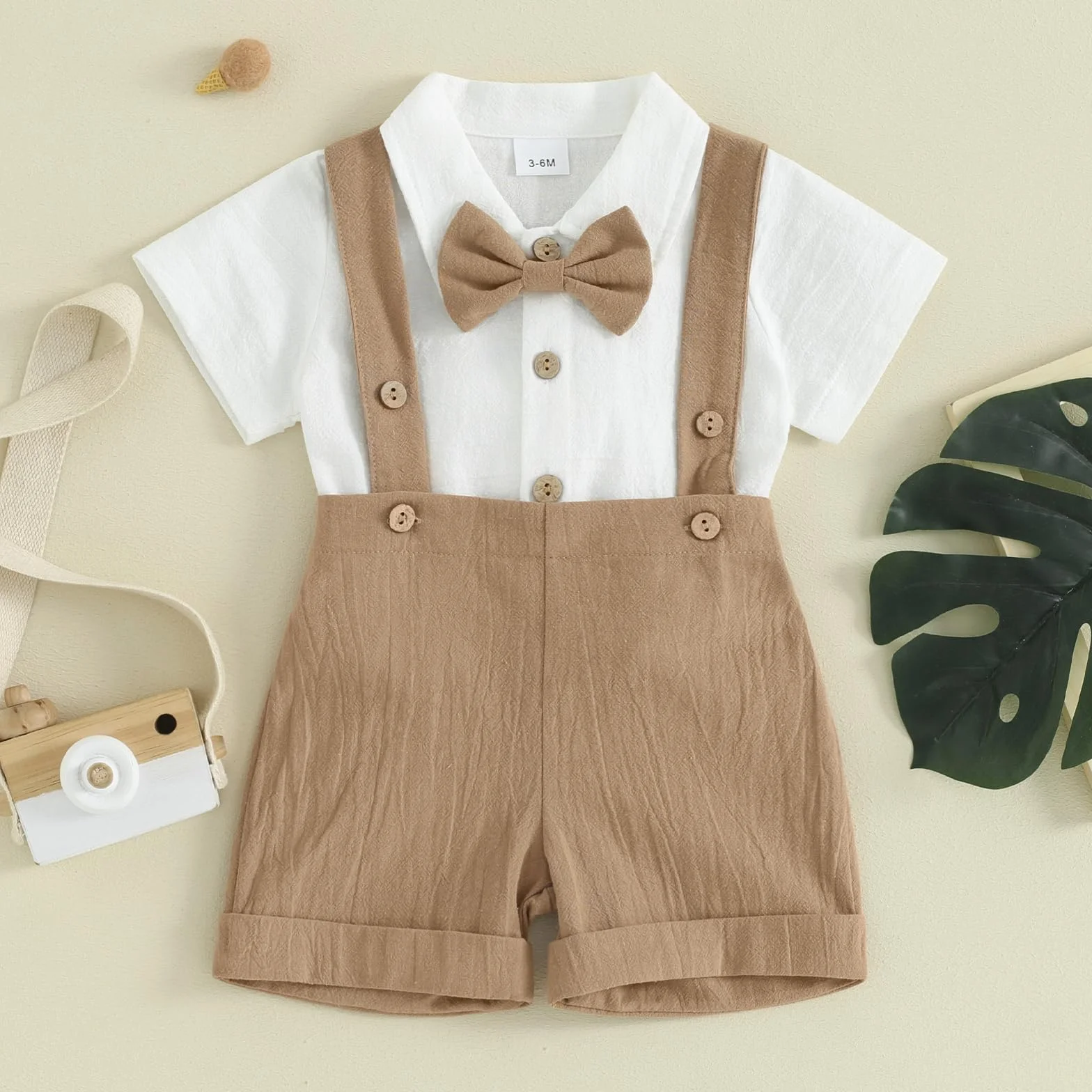Ensemble Gentleman Bébé Garçon 2 Pièces Body Chemise Manches Courtes Shorts Bretelles Baptême Mariage Cérémonie
