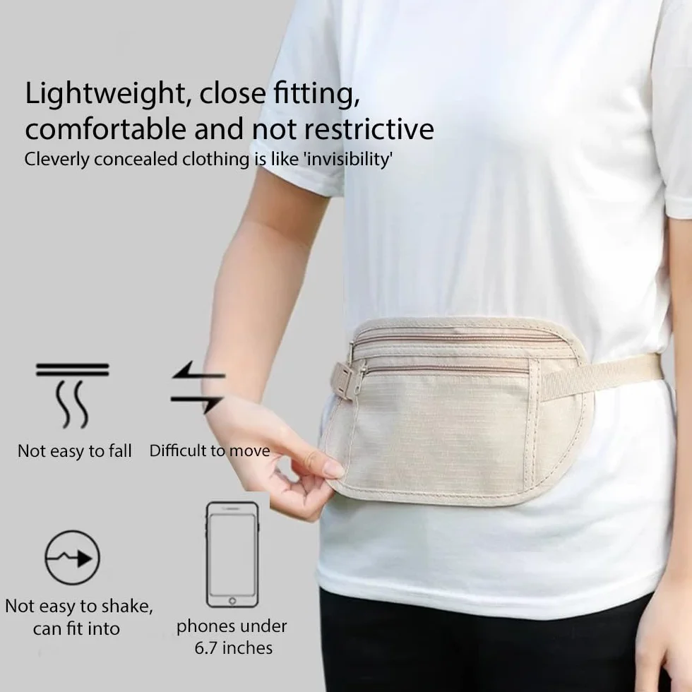 Ceinture Porte-Billets Antivol Voyage, Portefeuille Dissimulé Homme Femme - Protection Argent Cartes Passeport Téléphone