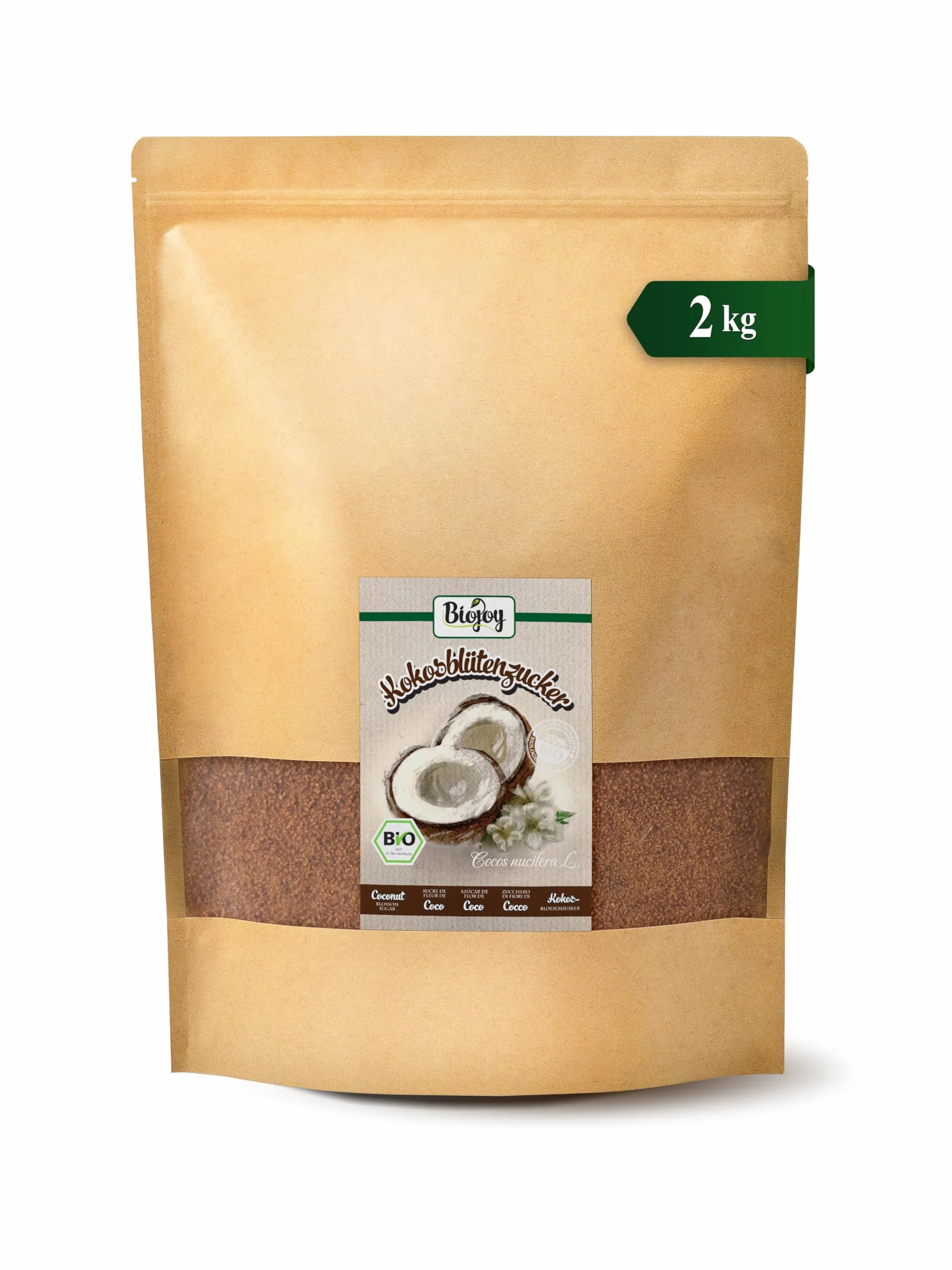 Biojoy Sucre de fleur de coco BIO (2 kg), non raffiné, sans additifs