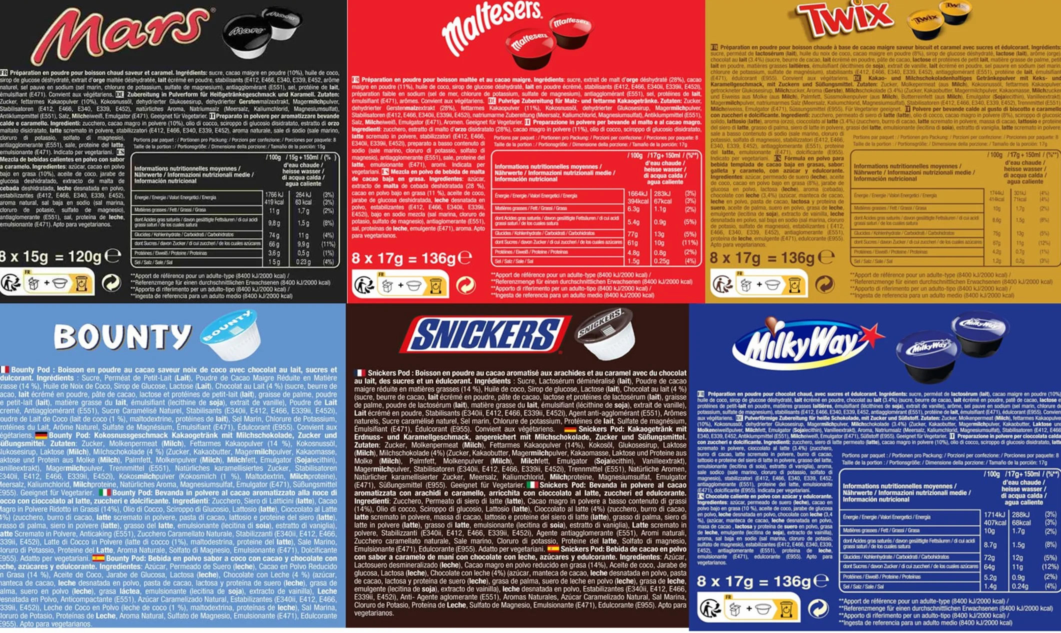Dolce Gusto Boissons au Chocolat - 24 Capsules (8 Mars + 8 Twix + 8 Milky Way)