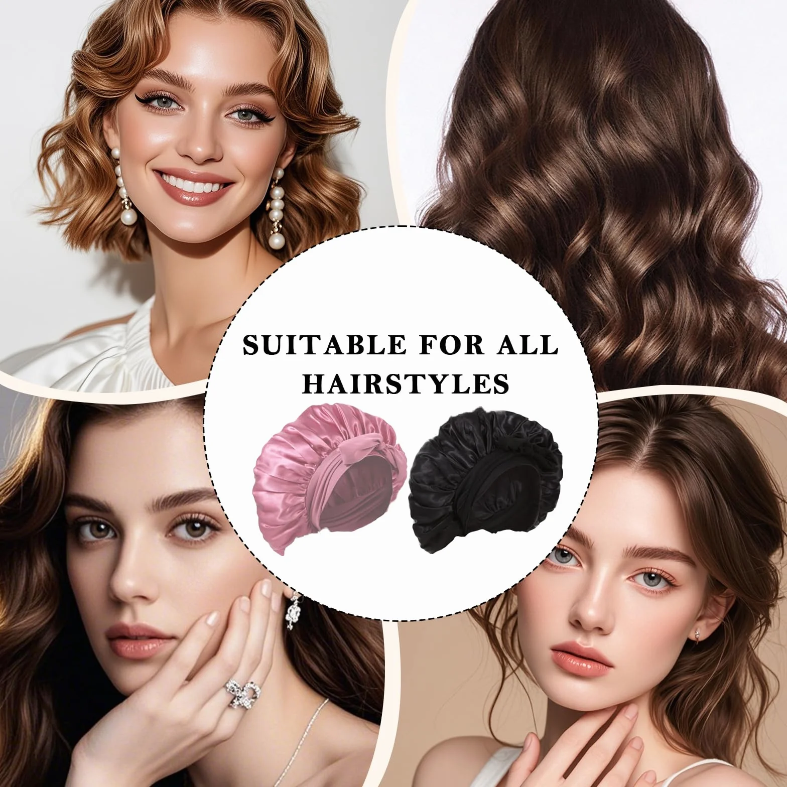 Bonnet Satin Cheveux Nuit, Bonnet de Nuit en Soie Doux et Réglable, 2 Pièces