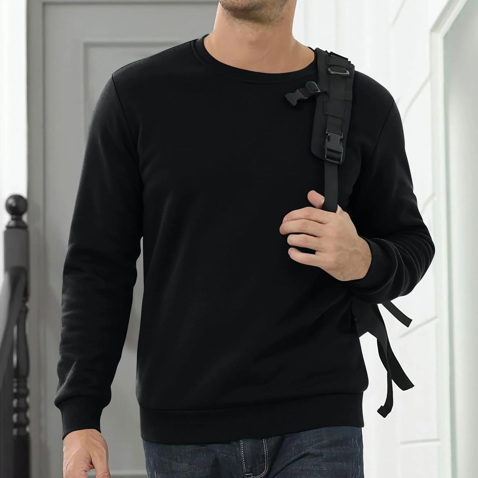 AEGJEGVD Sweat Polaire Homme Zippé sans Capuche Manche Longue Chaud Hiver Sportif Grande Taille