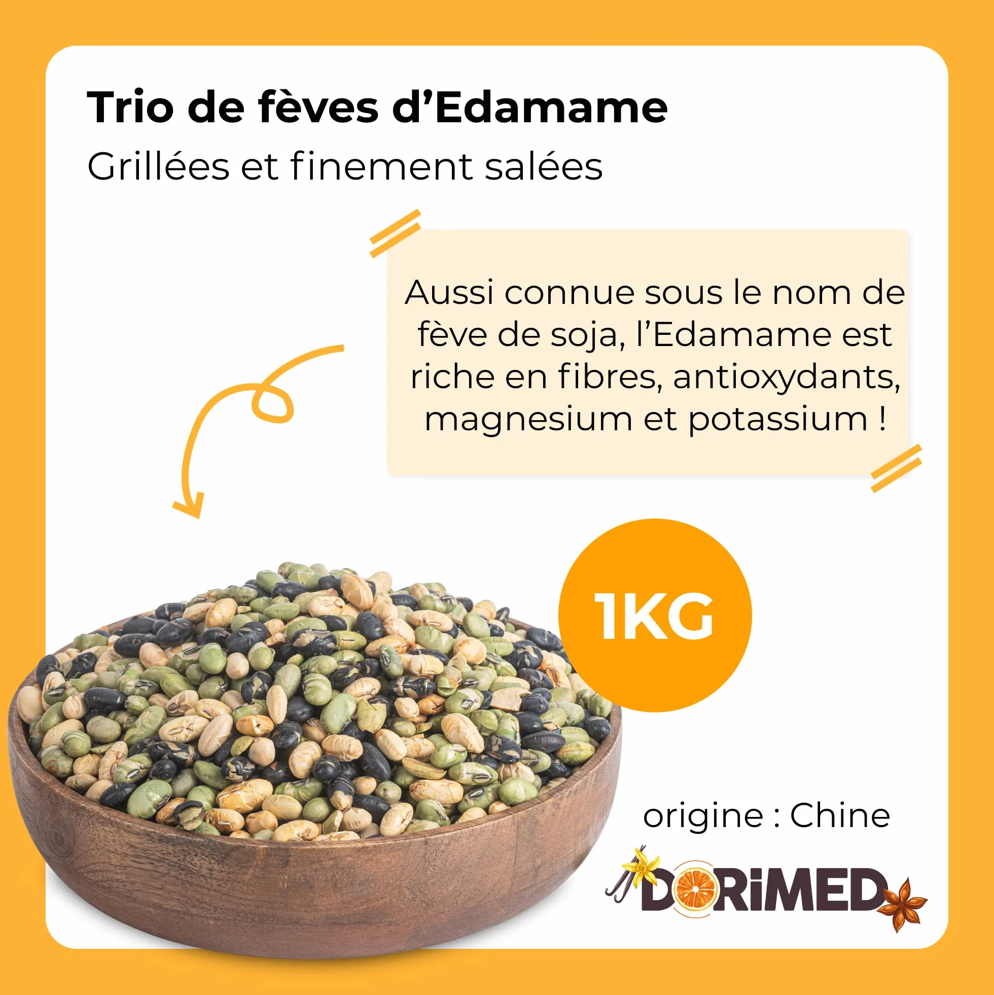 Fèves d'Edamame 1 Kg I Mélange de 3 graines de soja grillées légèrement salées 1 kg I Sans gluten I Savoureux haricots séchés naturels I riches en protéines I Convient aux Végans I collations et Snack