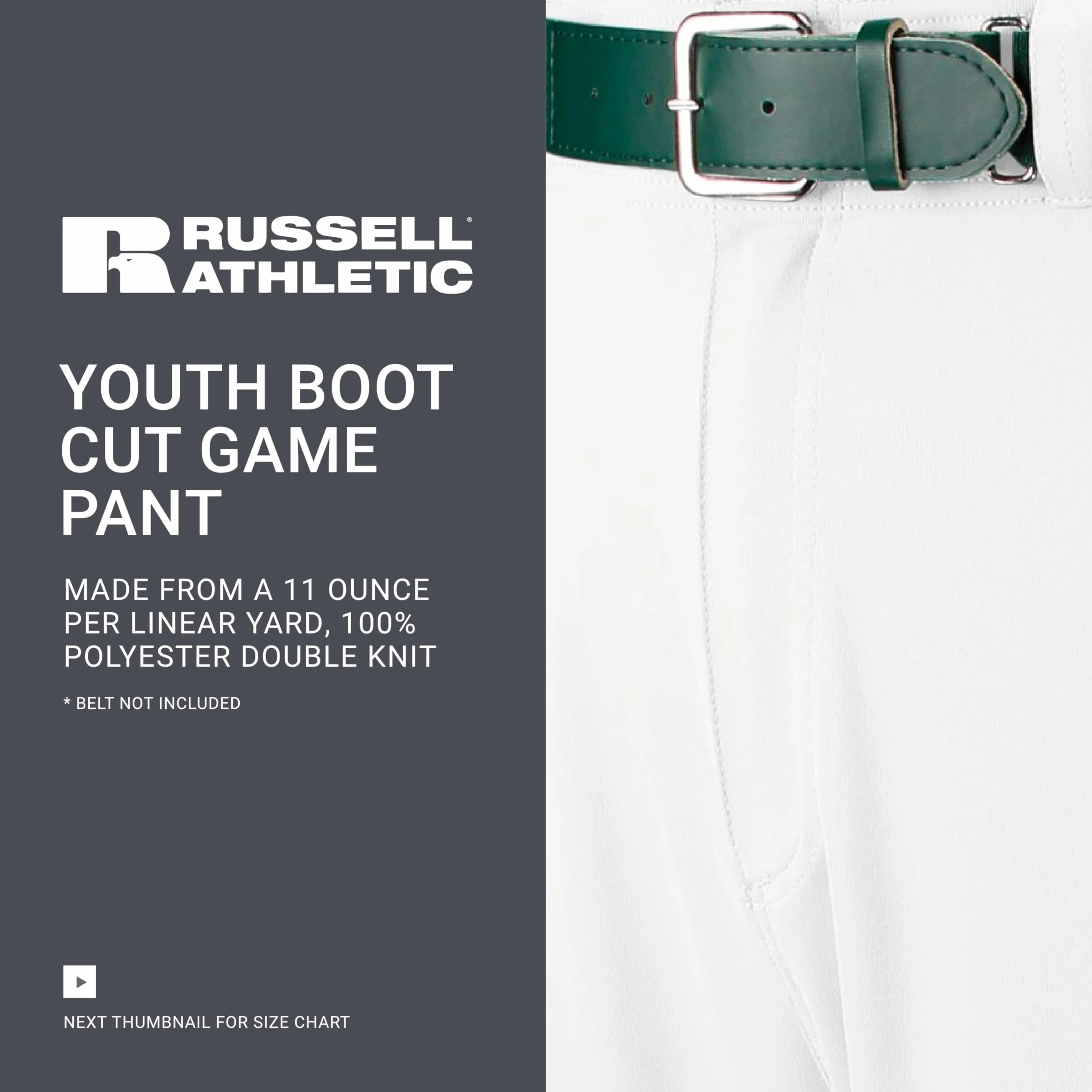 Russell Athletic Youth Boot Cut Game Pant Reinforced Knees Durable Stretch Fabric
