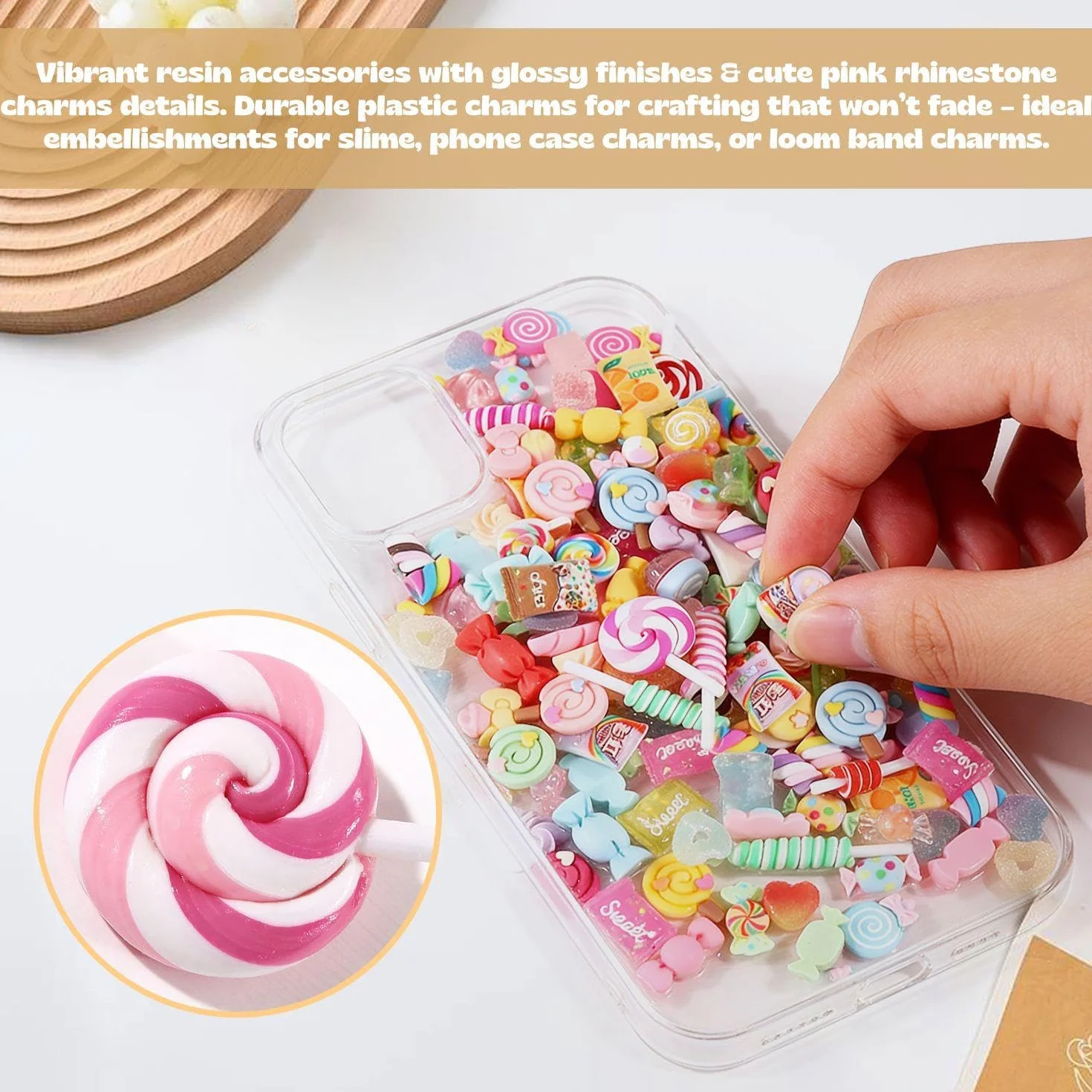 SLEEKEE 100 Pièces Décorations De Bonbons en Résine, Décorations De Sucettes Sucrées, Packs De Matériaux Faits À La Main, Différentes Couleurs Et Formes.