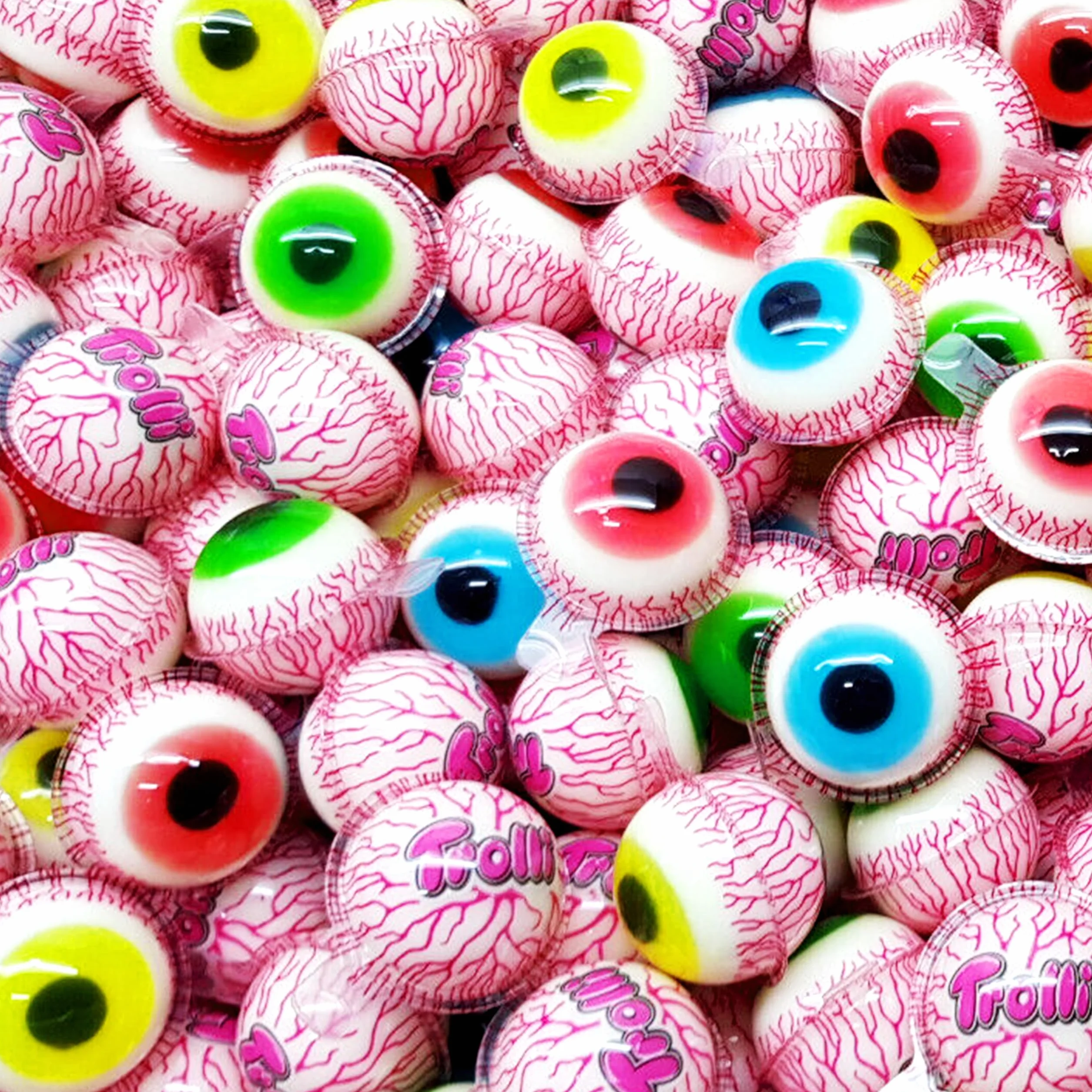 Trolli Glotzer Bonbons d'Halloween – 3 sachets de 75g avec 4 yeux chacun (12 Glotzer au total) – Sans lactose et sans gluten, avec autocollants fantômes – Parfait pour les sacs d'école, les pinatas et