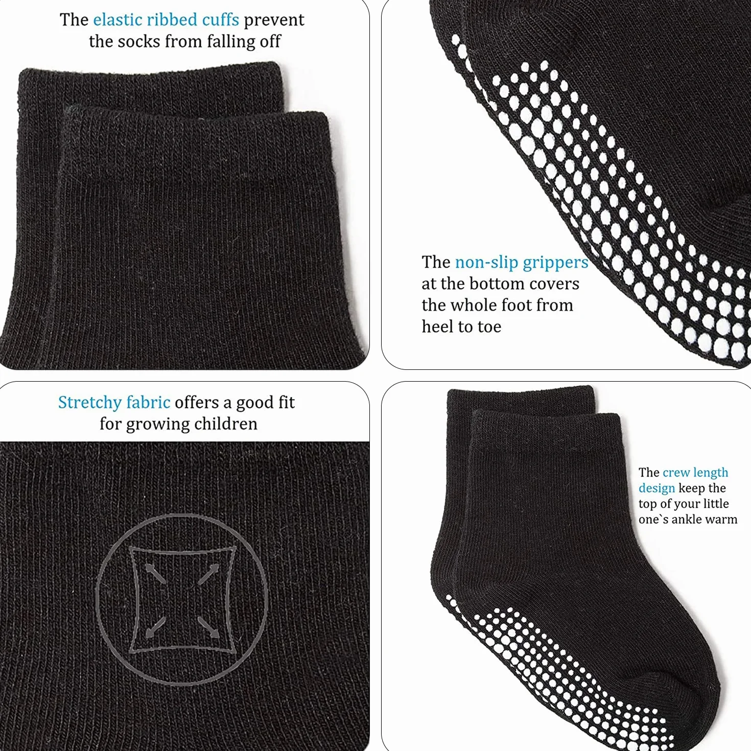 Chaussettes Antidérapantes Bébé Coton 12 Paires Garçons Filles