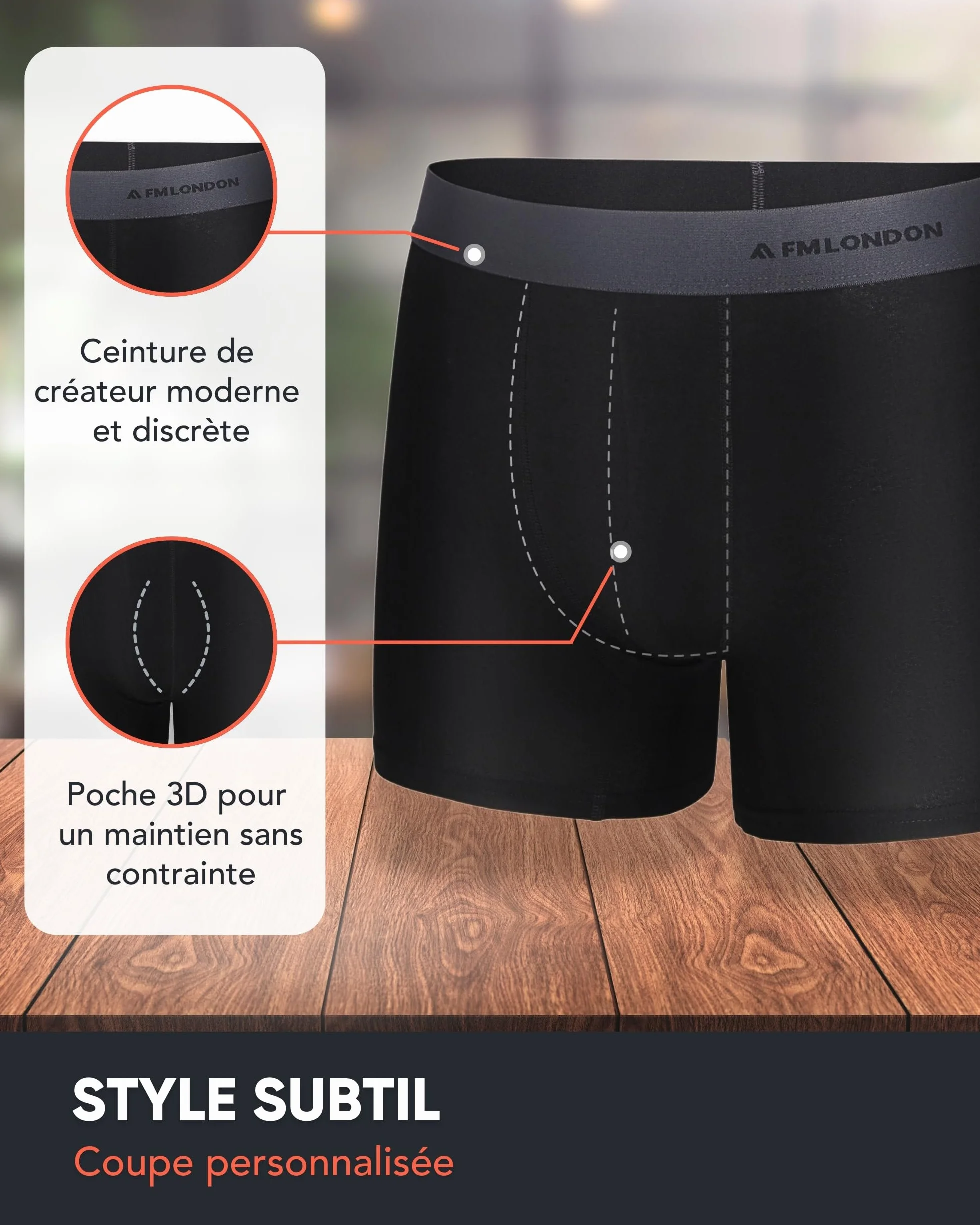 FM London Lot de 7 Boxers pour Homme sans Étiquette Riche en Coton Respirant