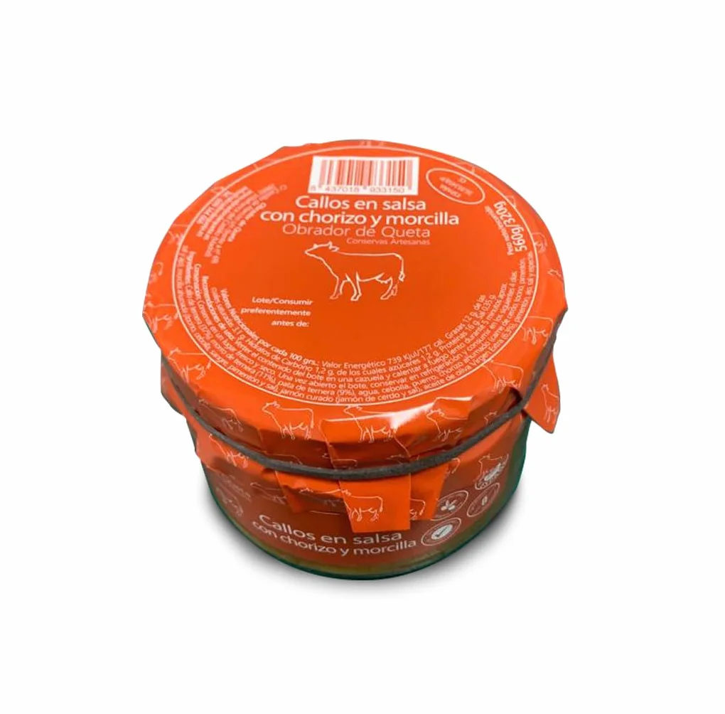 Tripes en sauce au chorizo ​​​​et boudin 560 grs. Tripes à la madrilène. Recette familiale, maison et artisanale. Conserves gourmandes. Cadeau original pour tout le monde. 100% fabriqué en Espagne.