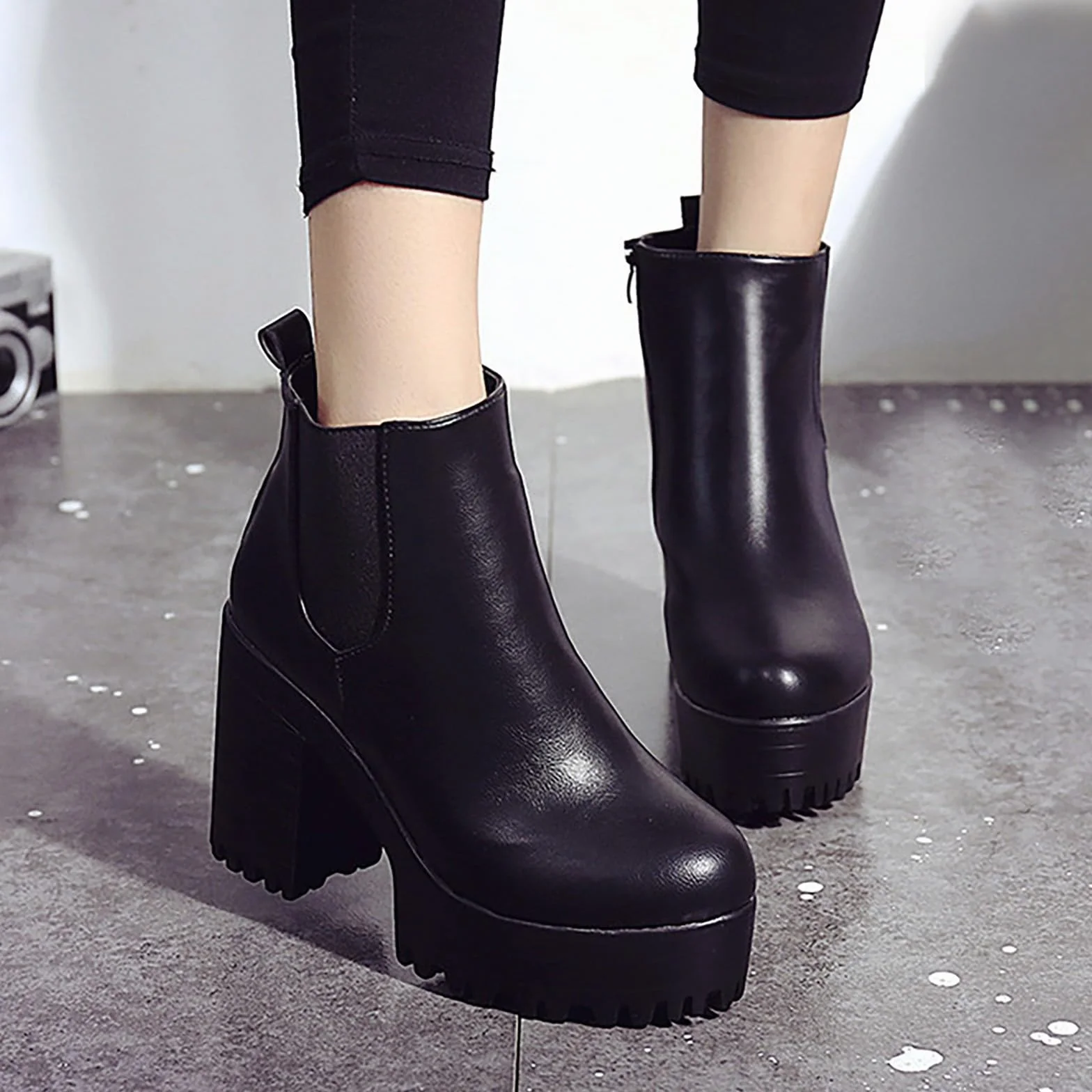 Bottes à talon carré pour femme Talon haut de cuisse Talon épais Bottines
