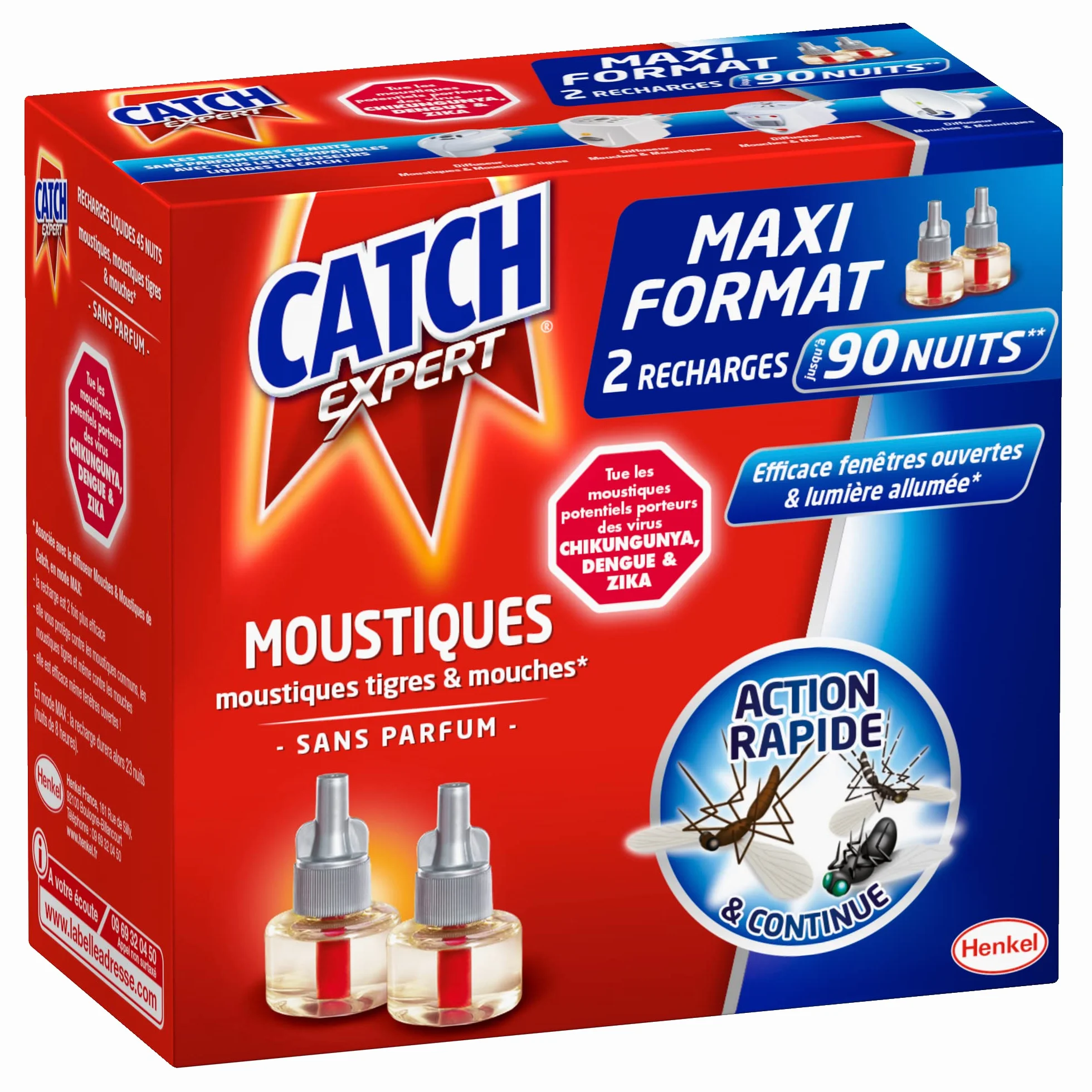 Catch Expert Moustiques – Lot de 4 Recharges pour Diffuseur Electrique (4x 45 nuits) – Anti–Moustiques & Moustiques Tigres Sans Parfum