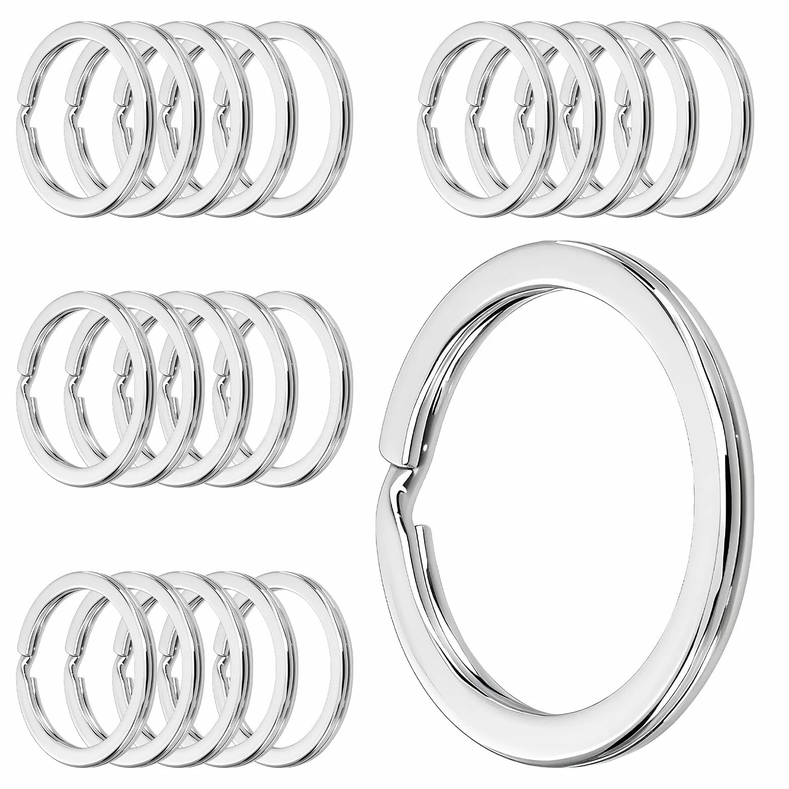 Anneau Porte Clé 25mm Ronds Plate Argent 30 Pcs