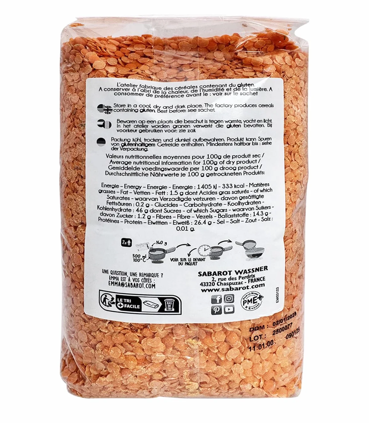Lentilles corail - Sachet 1kg - Sabarot