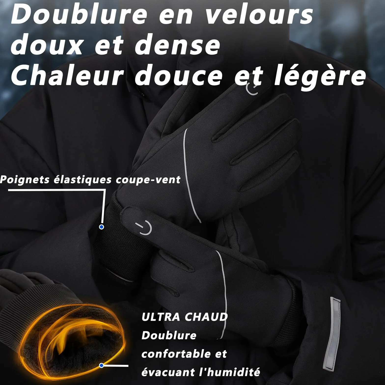 Gants Hiver Vélo imperméables écran Tactile Gel antidérapant Cyclisme Sports Plein air
