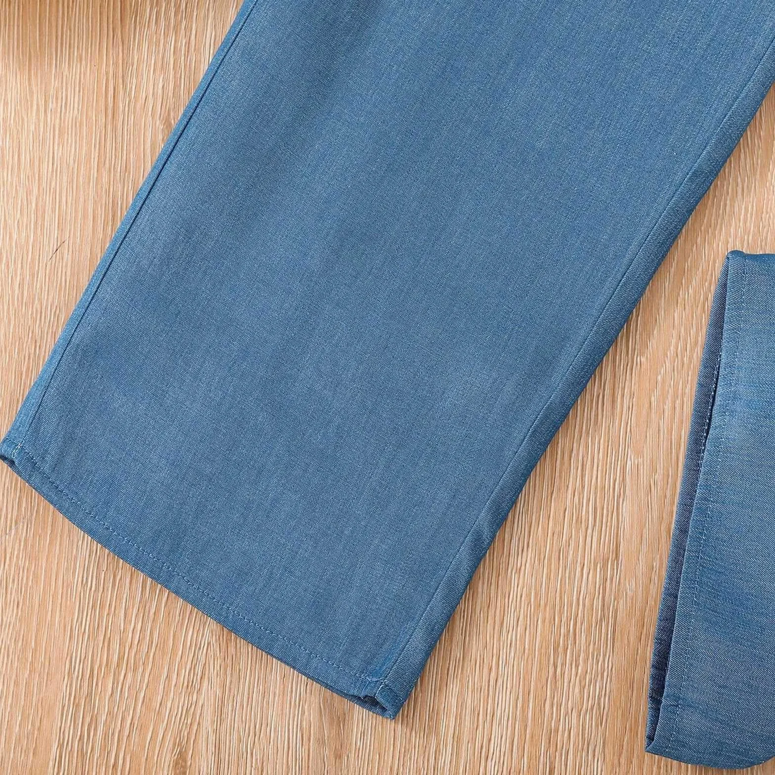 Survêtement pour enfant fille T-shirt en denim manches longues couleur unie jambes larges