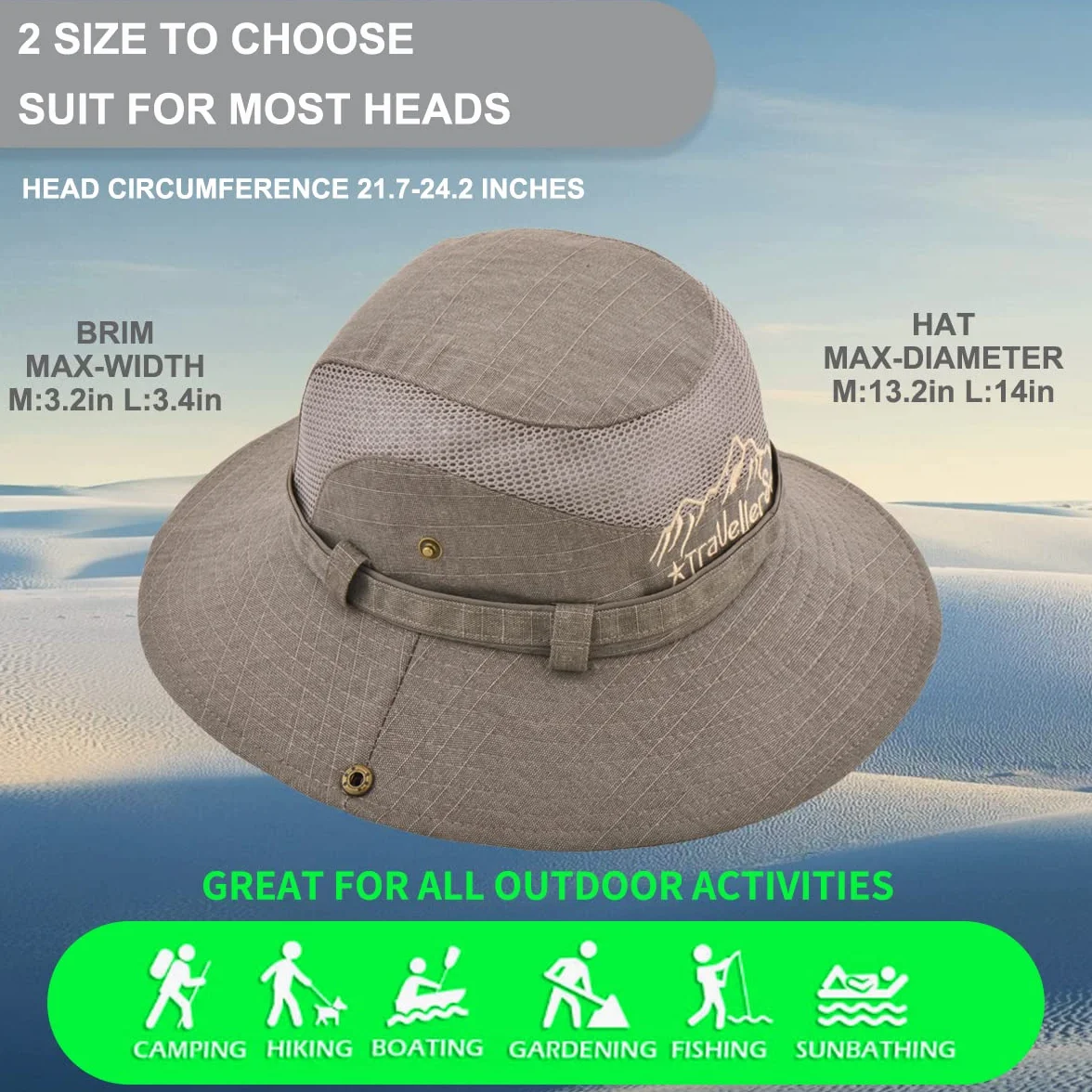 Chapeau Bucket Homme Femme Anti UV Pliable Coton Respirant Sangle Menton Réglable