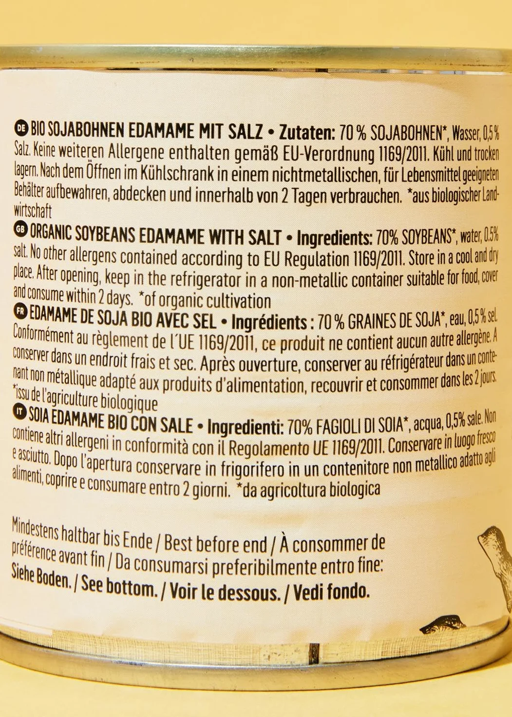 KoRo - Fèves de soja vertes Edamame bio en boîte 12 x 130 g - Précuit - Traitées à la récolte - Snack malin