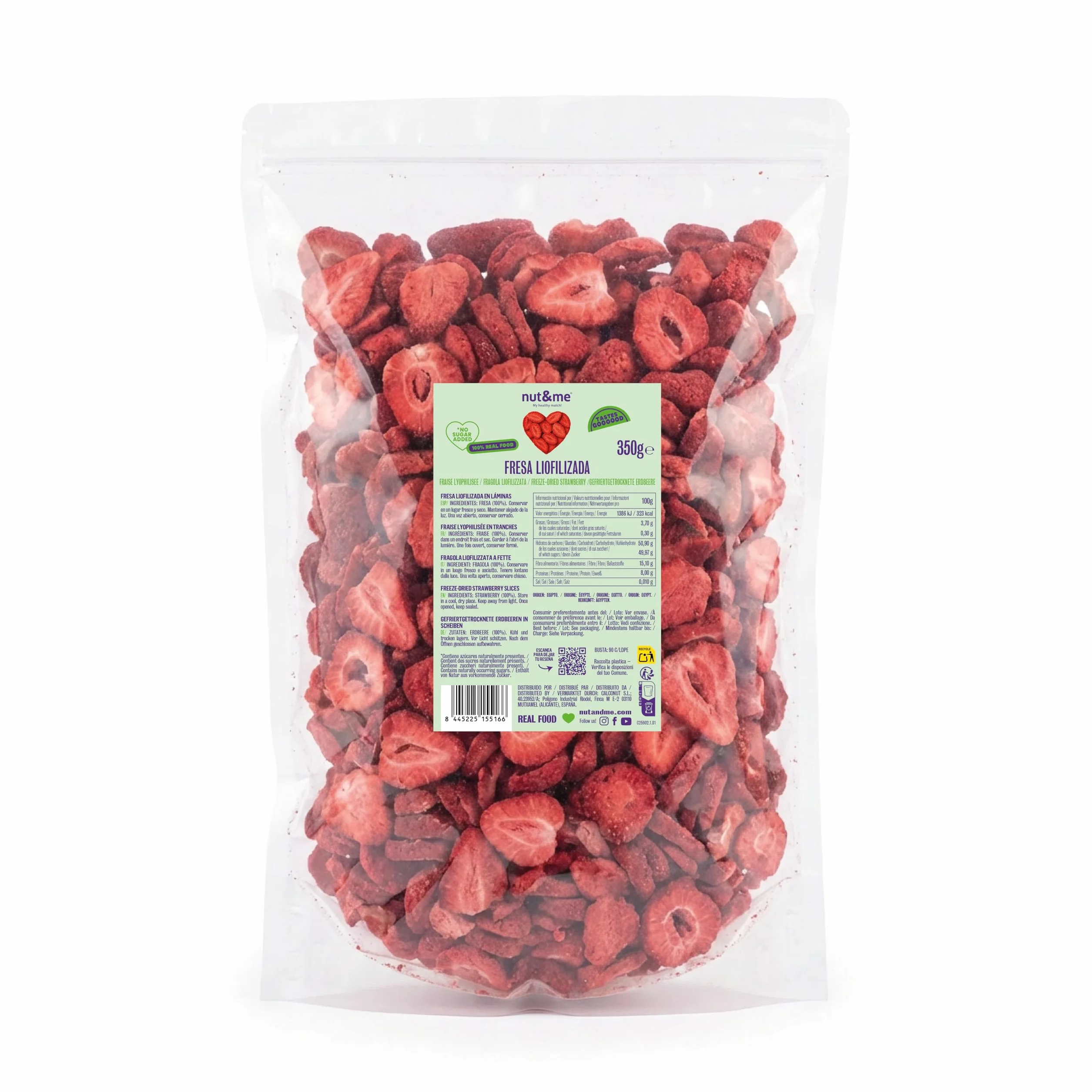 nut&me Fraises Lyophilisées en Tranches 350 g – 100% Fraise séchée, fruits Freeze Dried croquants, snack sain - sans sucres ajoutés, additifs, gluten ni OGM - sachet refermable ZIP