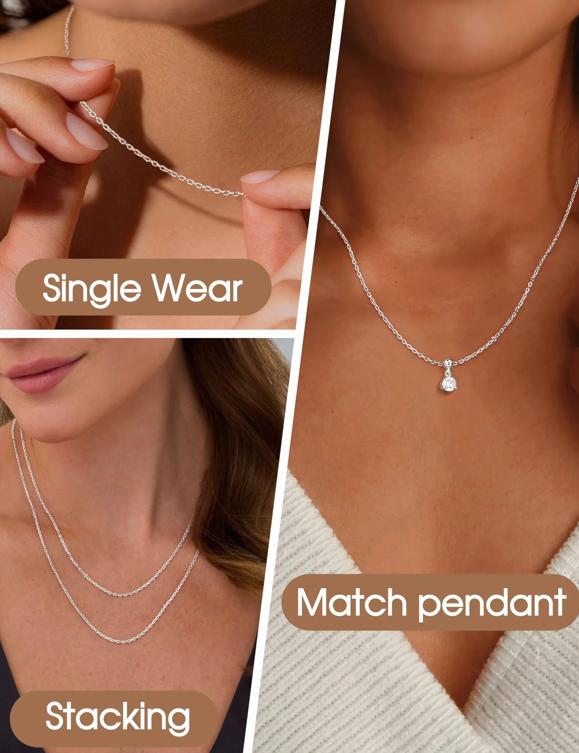 CASSIECA Chaîne Argent Femme 925/1000 Massif Collier Largeur 1.5mm Longueur 41-71cm