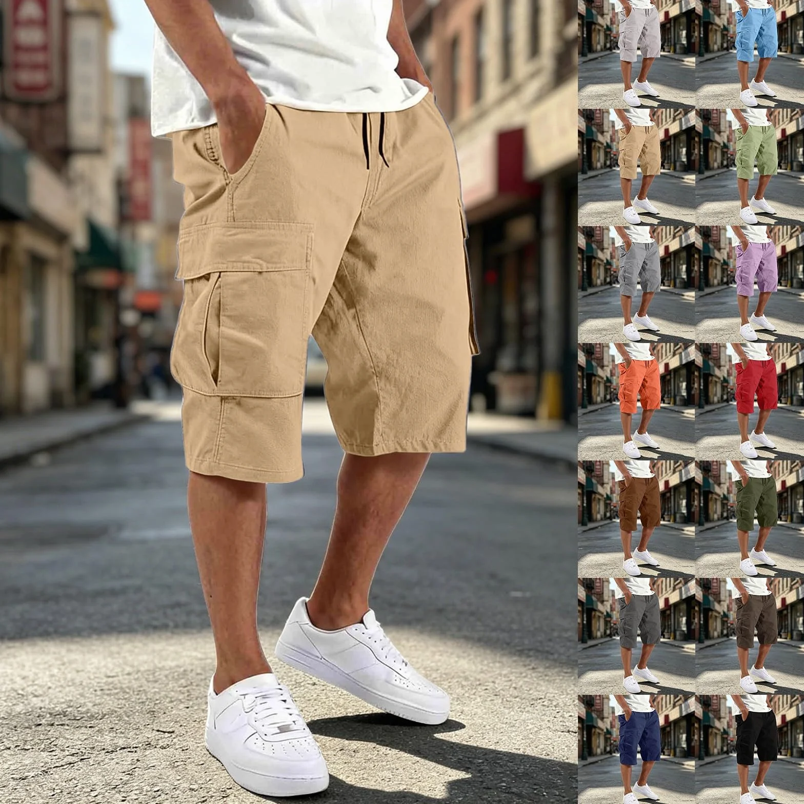 Bermudas Cargo Homme Élastique Militaire Pantacourt Été Léger Court Randonnée Multi-Poches