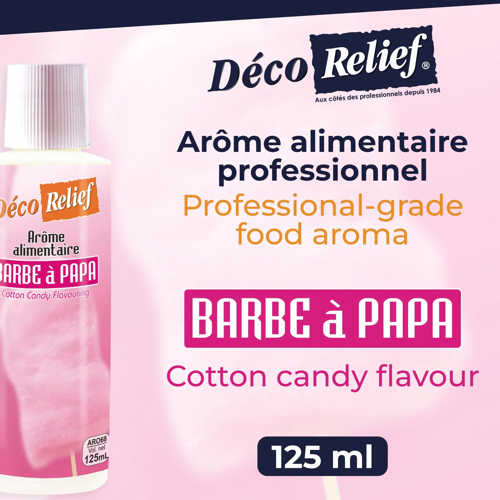 Déco Relief - Arôme Liquide Barbe à Papa 125 ml - Arôme Alimentaire Pâtisserie & Yaourtière - Pour Gâteaux, Pâtisseries, Yaourts - Arôme Concentré - Barbe à Papa Fraise - ARO68.