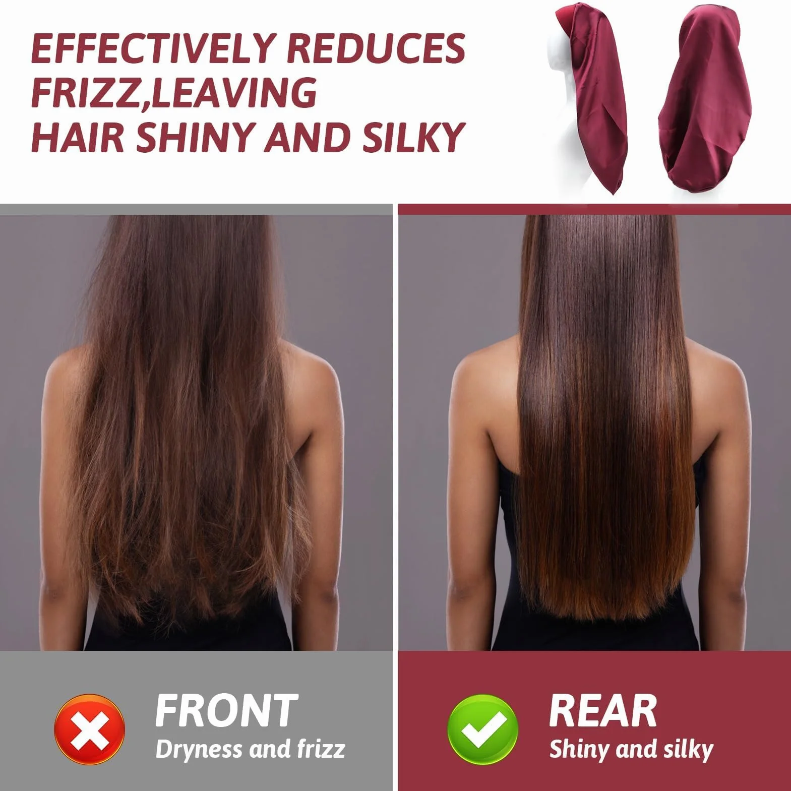 Bonnet Satin Cheveux Long en Soie pour Soins Capillaires