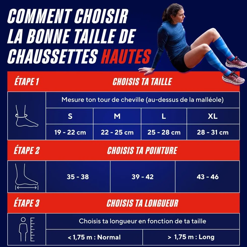 Thuasne Chaussettes Hautes de Compression Running Sport UP ACTIV Compression Dégressive Cheville Mollet Fabriquées France