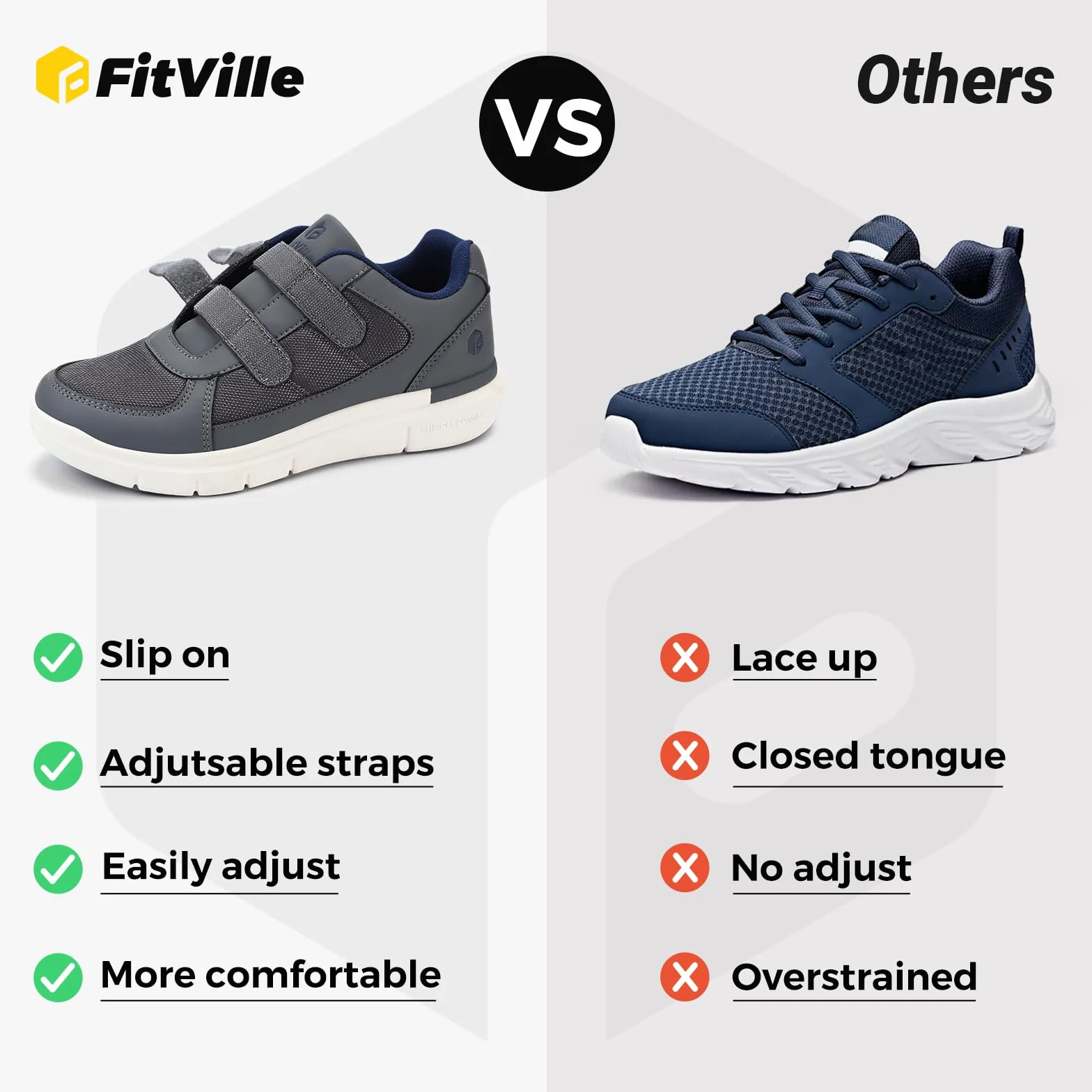 FitVille Chaussures Larges pour Hommes Basket Scratch Confortables Marche Pieds Sensibles