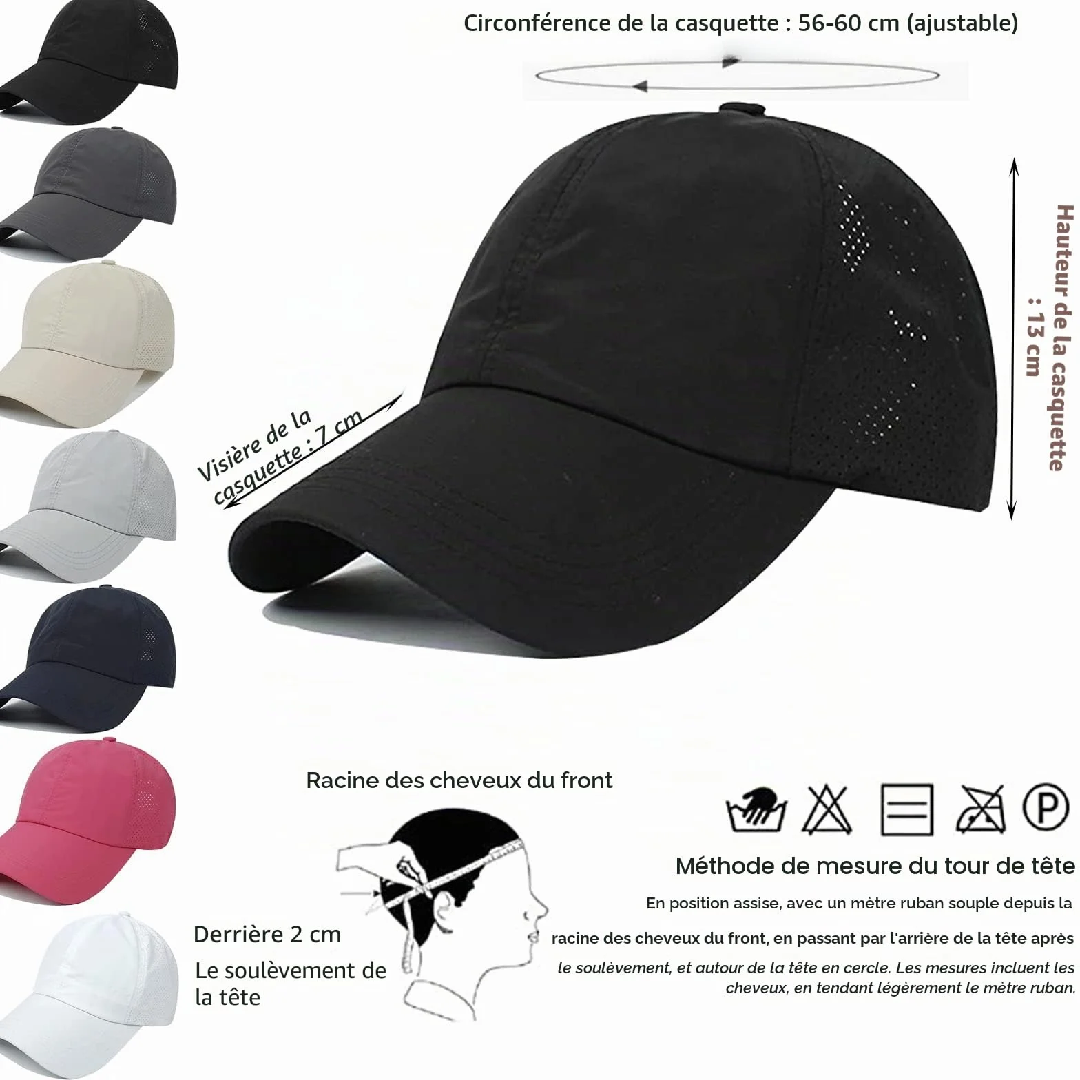 Casquette de Baseball Femme Queue de Cheval Réglable Séchage Rapide Anti-Soleil UV Running Golf Cyclisme