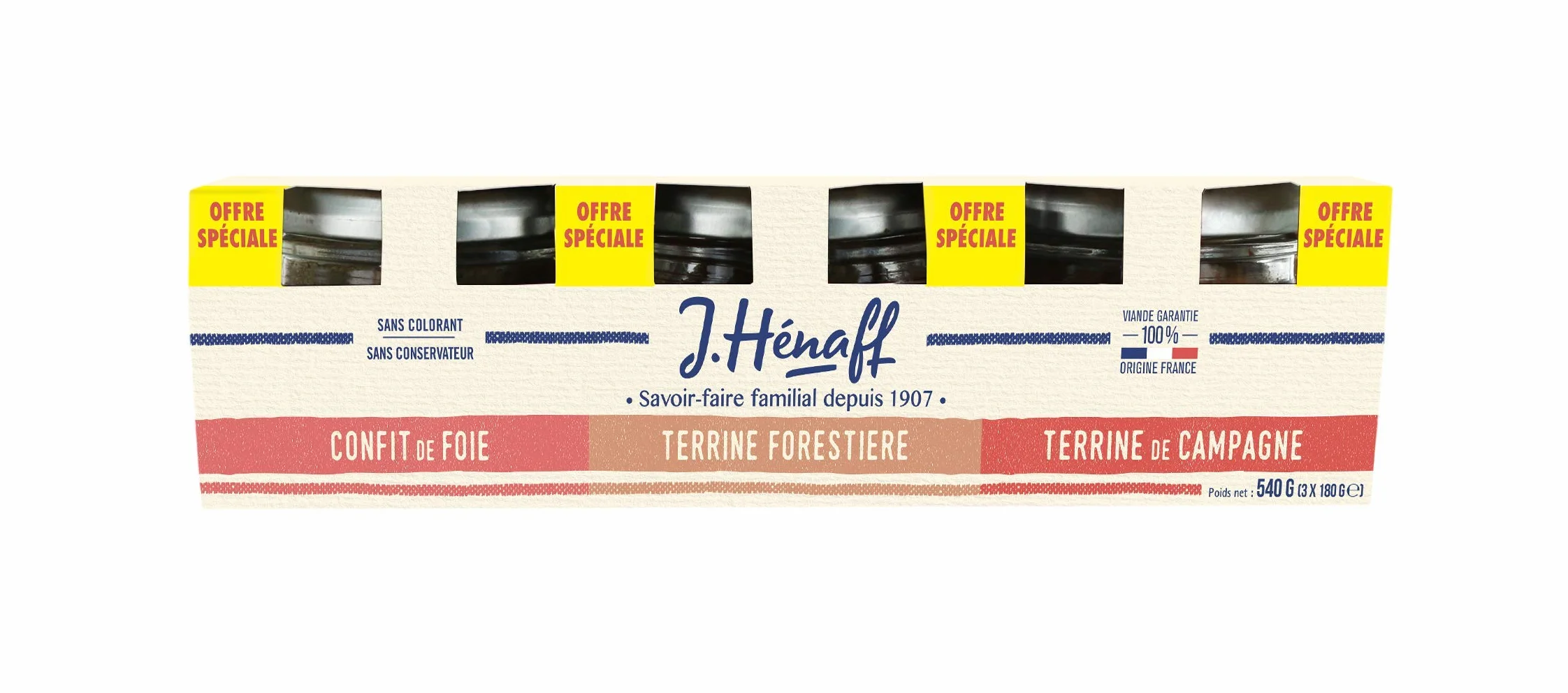 HENAFF Set For/Camp/Confit Classique 3 x 180 g - Lot de 3